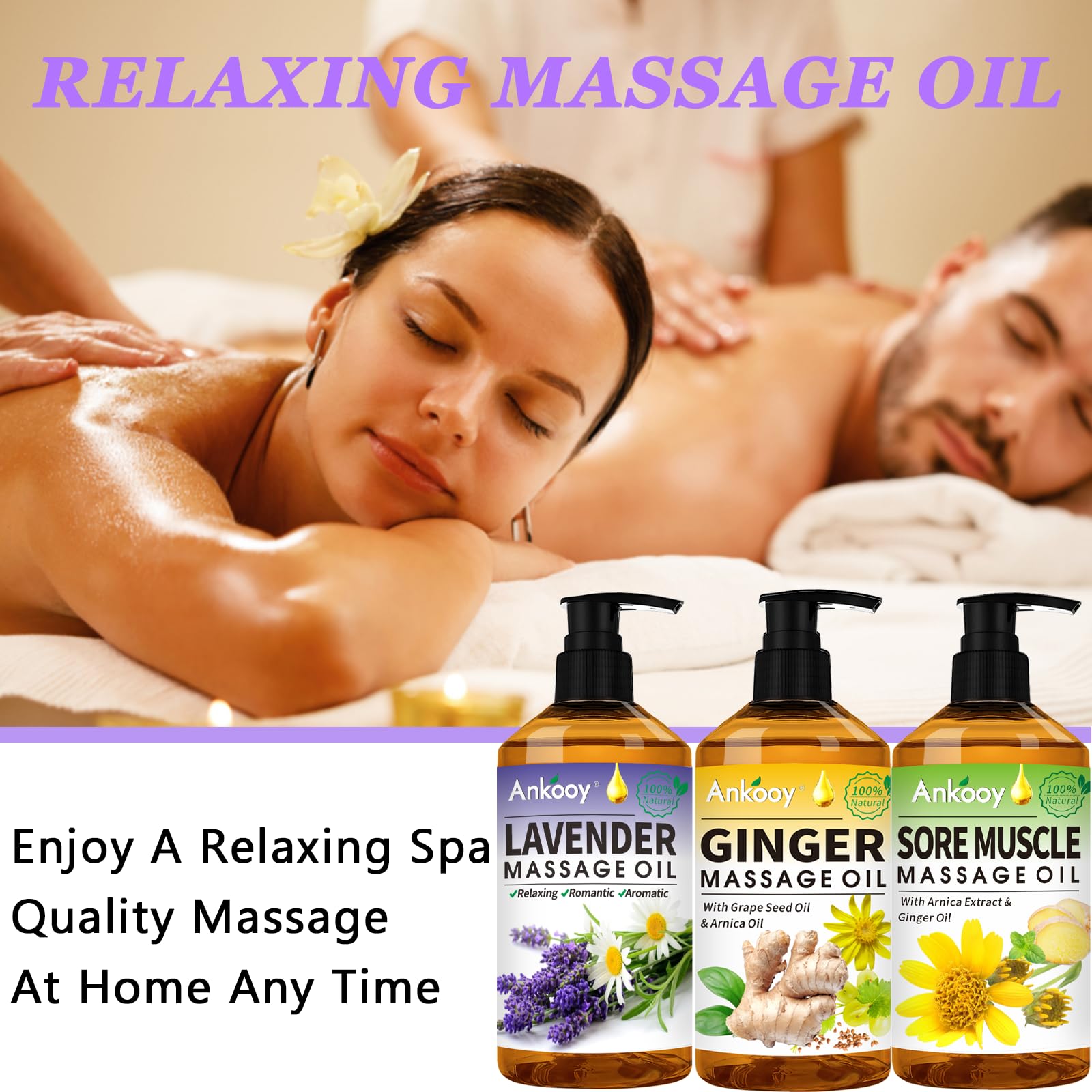 Christmas Gifts for Men,Women Stocking Stuffers-3 Pack Massage Oil for Massage Therapy,Sore Muscle Arnica Oil & Lavender Oil Massage Oil for Date Night & Ginger Oil Lymphatic Drainage & Massage Ball