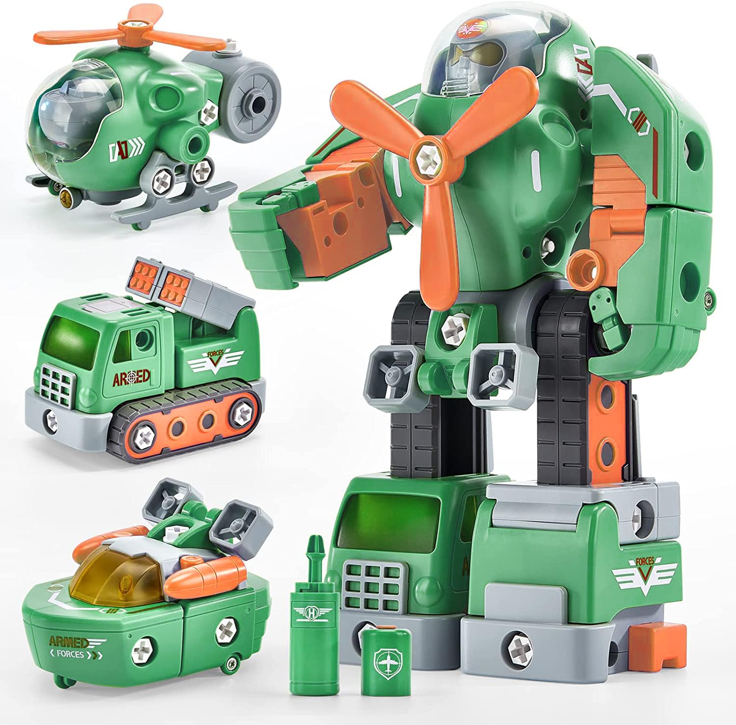 DEGIDEGI 3 in 1 Take Apart Toy Set - Transforming Robot and Vehicles Playset for Ages 3-5, Helicopter, Truck, and Ship Building Kit, Interactive Educational STEM Toys for Toddlers