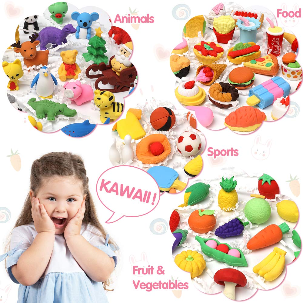 UMIKU 100 Pack Animal Pencil Erasers 3D Desk Pet for Kids Mini Puzzle Take Apart Eraser Student Classroom Prizes Rewards Easter Egg Fillers Treasure Box Back to School Supplies Kid Party Favors Gift