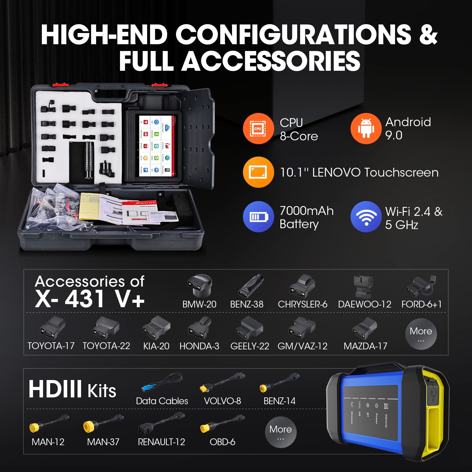 LAUNCH X431 V+ 5.0, SmartLink C Heavy Duty Truck Scanner for Commercial/Passenger Vehicles, J2534 D-PDU, ECU Program, ECU Coding, Topology, 60 Reset, Bi-Directional Scan Tool, All System