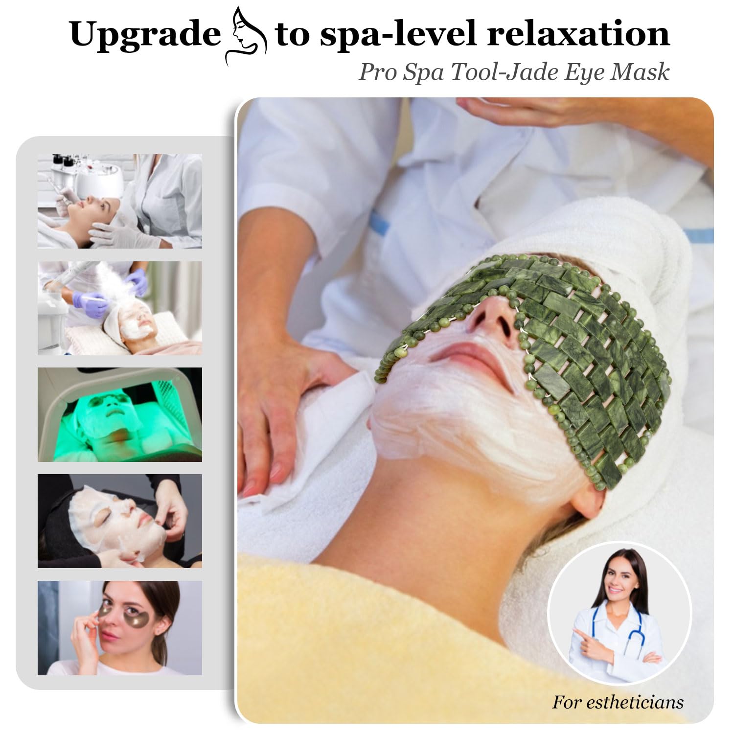 LazyGa Jade Eye Mask,Large Facial Cooling Mask with 100% Real Jade for Hot & Cold Therapy,Green Stone Facial Eyes Sleeping Mask Relief Eye Cover