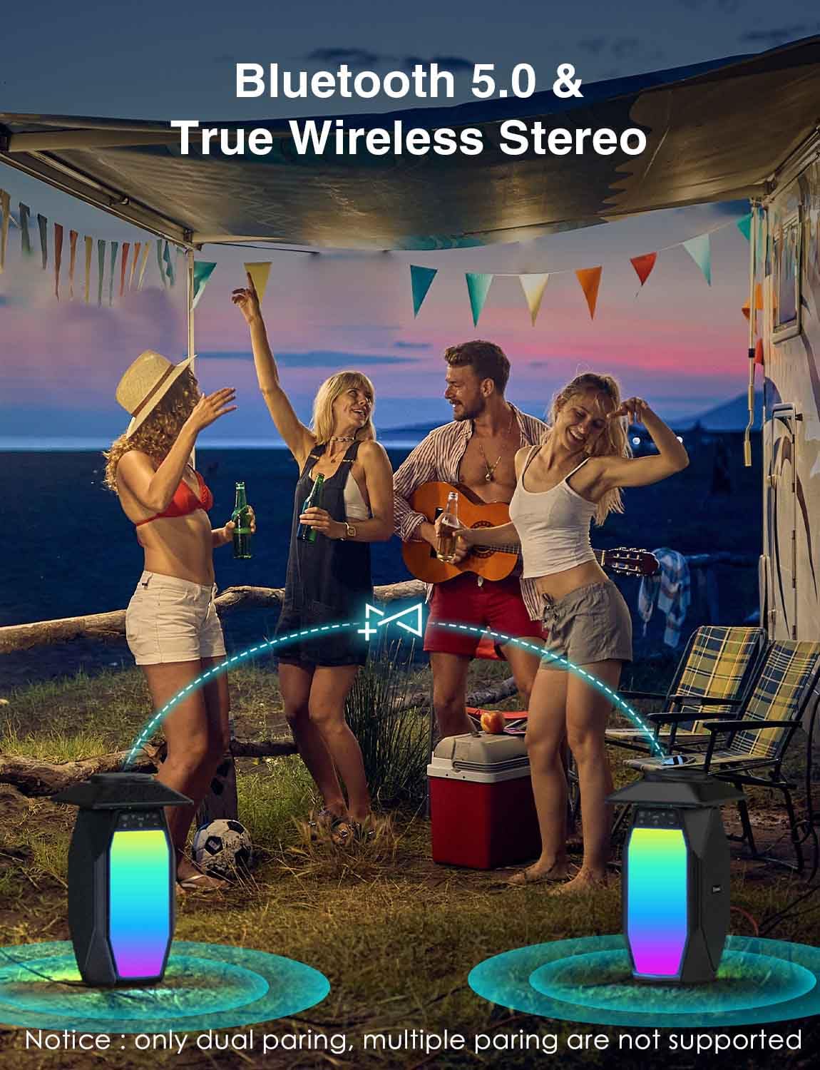 Onforu Outdoor Bluetooth Speakers Waterproof, True Wireless Stereo Lantern Speaker with RGB LED Lights, 2 Pack 50W Led Flame Speaker, Dual Pairing, 20H Playtime, Enhanced Bass for Patio Garden Decor