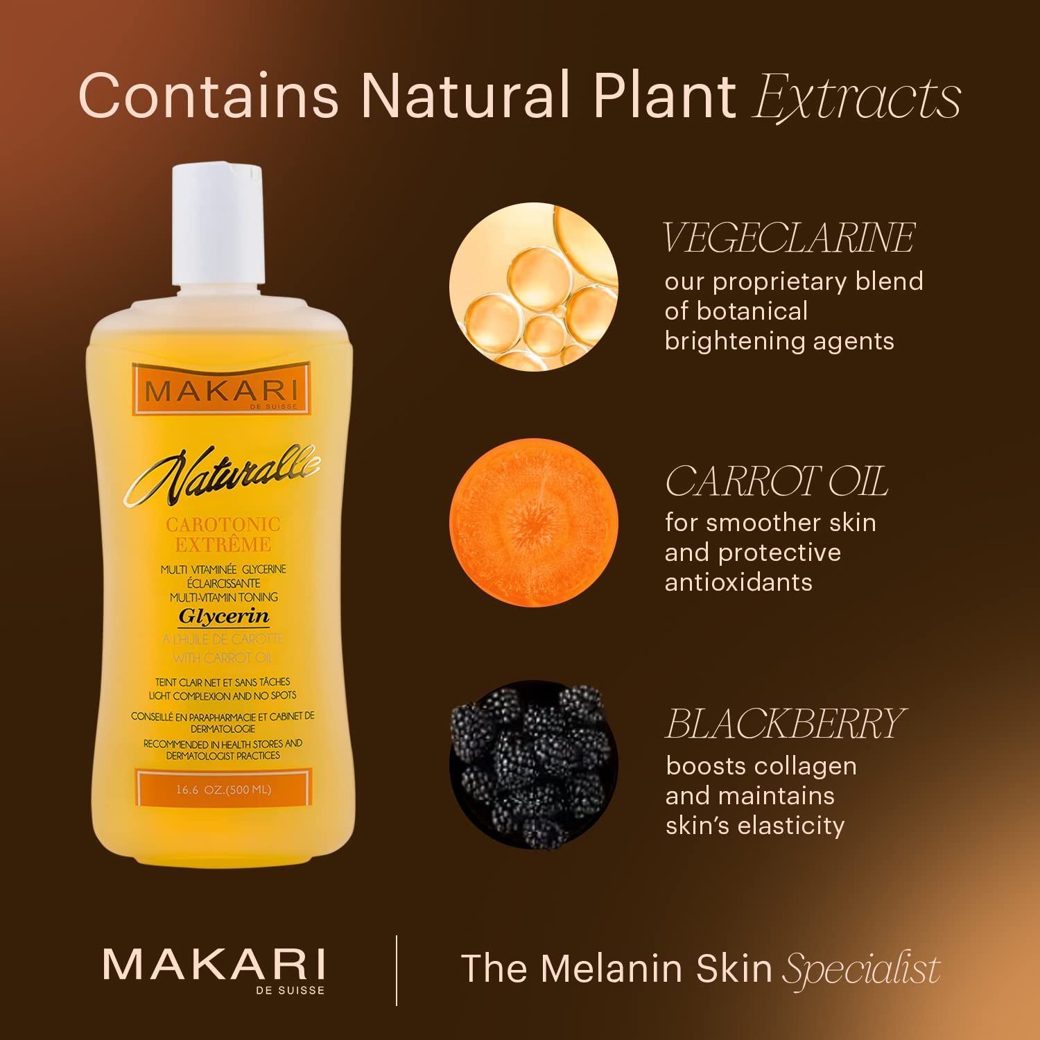 MAKARI Naturalle Carotonic Extreme Body Glycerin (16.6 oz) | Helps Brighten Skin and Fade Body Scars and Marks | Glycerin Oil for All Skin Types | Safe for Sensitive Skin and Kids Ages 12 and Up