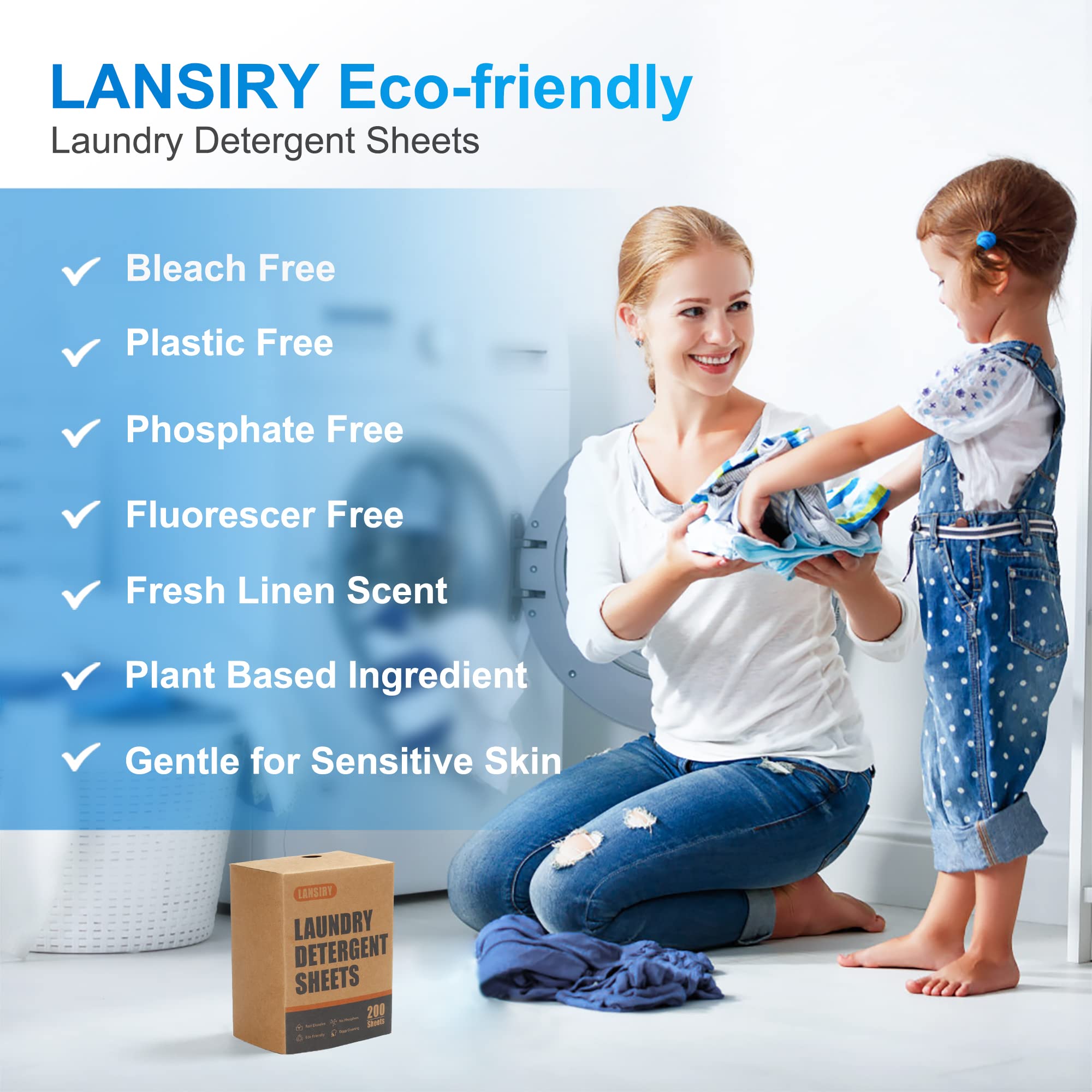 Laundry Detergent Sheets - 200 Sheets Fresh Linen Scent Washing Detergent Strips, Compact Lightweight Liquidless Eco-Friendly Hypoallergenic Portable Soap Sheets for Save Space and Travel 200 Loads