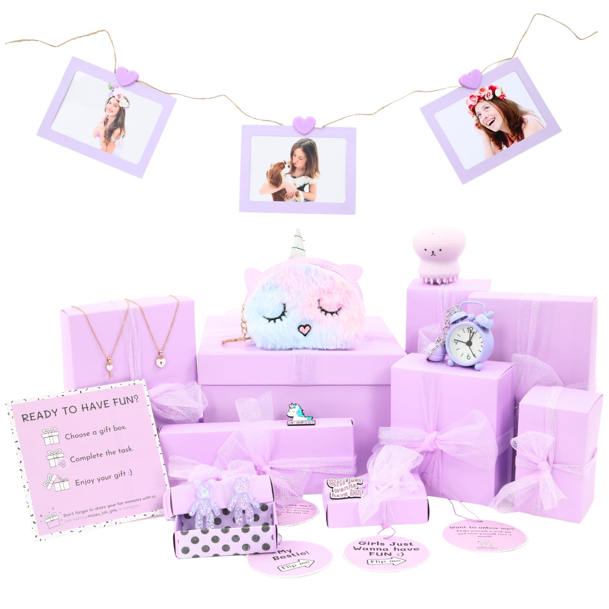 HAPPY LOLLI Gift for Tween & Teen Girls–8 Fun Gifts with Tasks and Emp