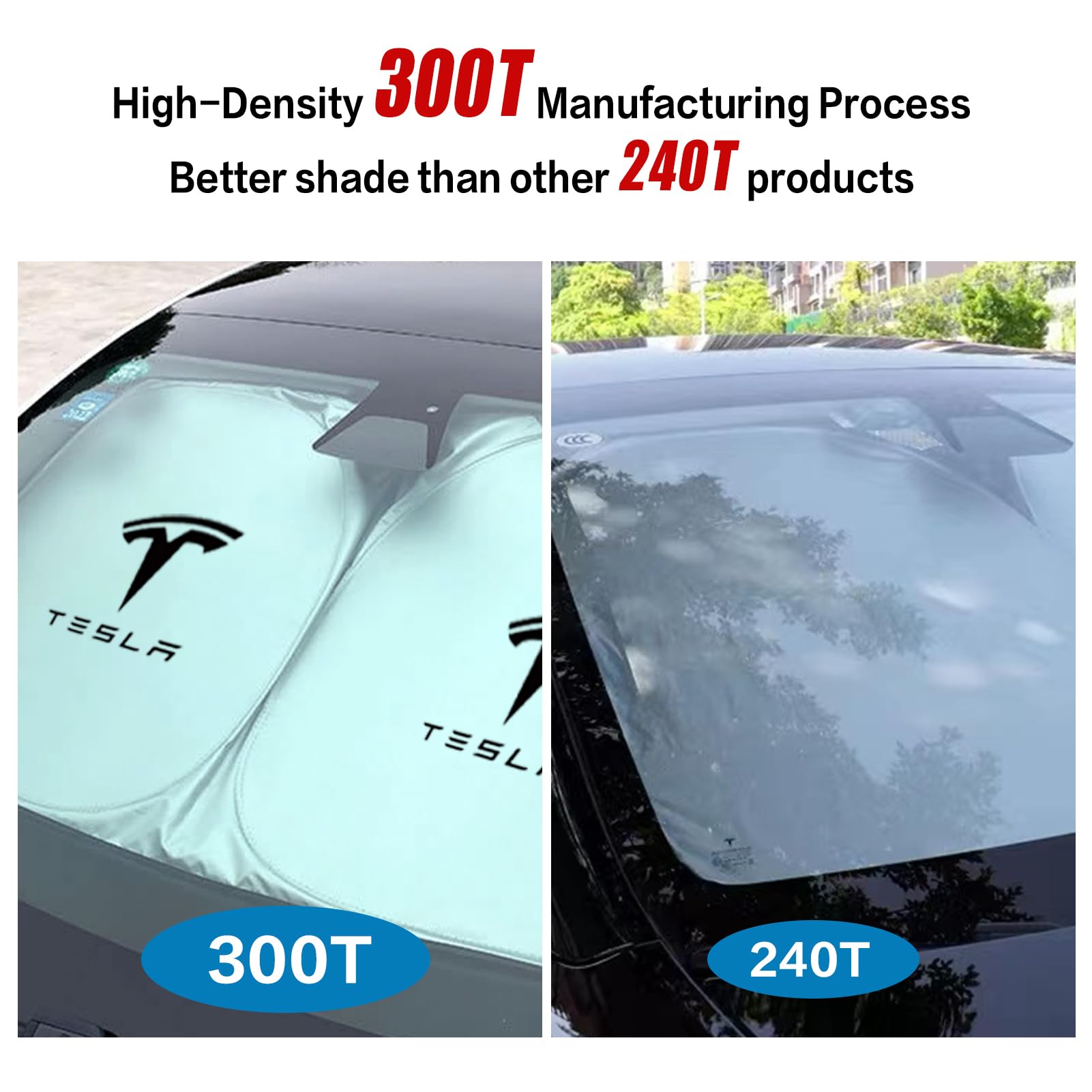 YOYGAG for Tesla Model Y Sunshade Tesla Model 3 Sunshade, for Tesla Model 3 Model Y Accessories 2024, Foldable 300T High-Density Front Window Sunshade with Organizer Bag (Ultra-Red)