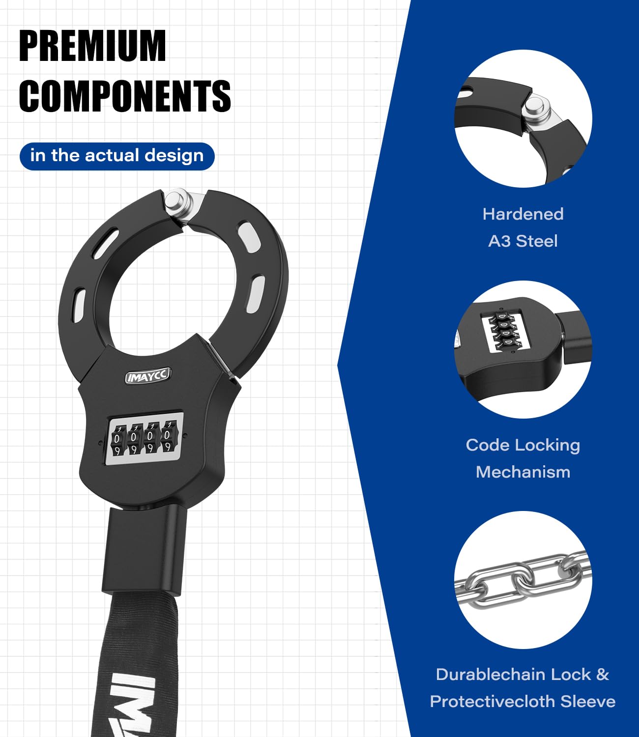 Scooter Lock, 4 Digit Combination Electric Scooter Locks Anti Theft Heavy Duty Resettable Keyless Bicycle Lock for E Scooter Bike Motorcycle & Door