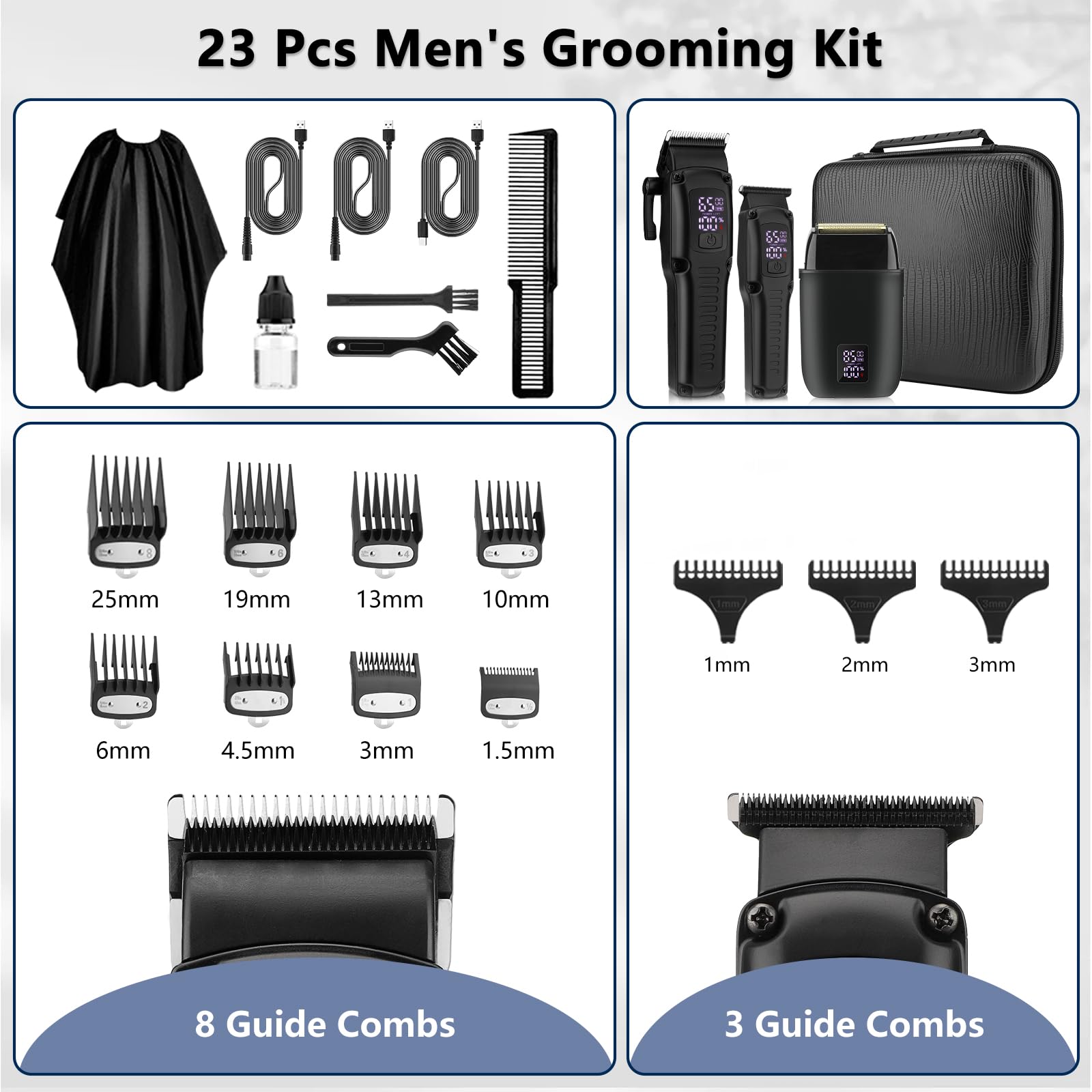Hair Clippers for Men, Professional Clippers and Trimmers Electric Razor Foil Shaver Set, Beard Trimmer, Cordless Mens Clippers for Hair Cutting, Barber, Grooming, Family