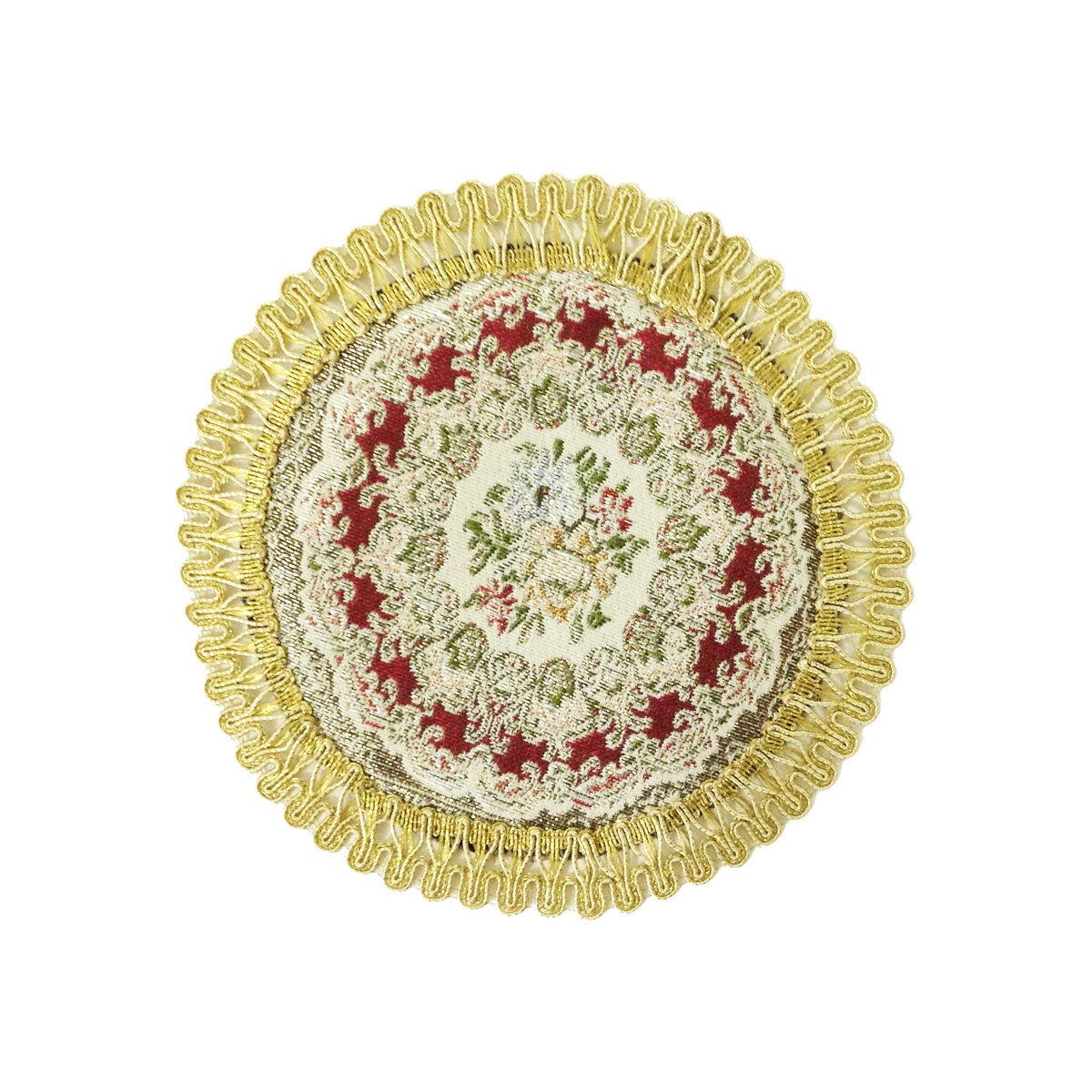 Wrapables® Round Vintage Floral Placemat with Gold Embroidery (Set of 2), Regal Red (7 Inch)