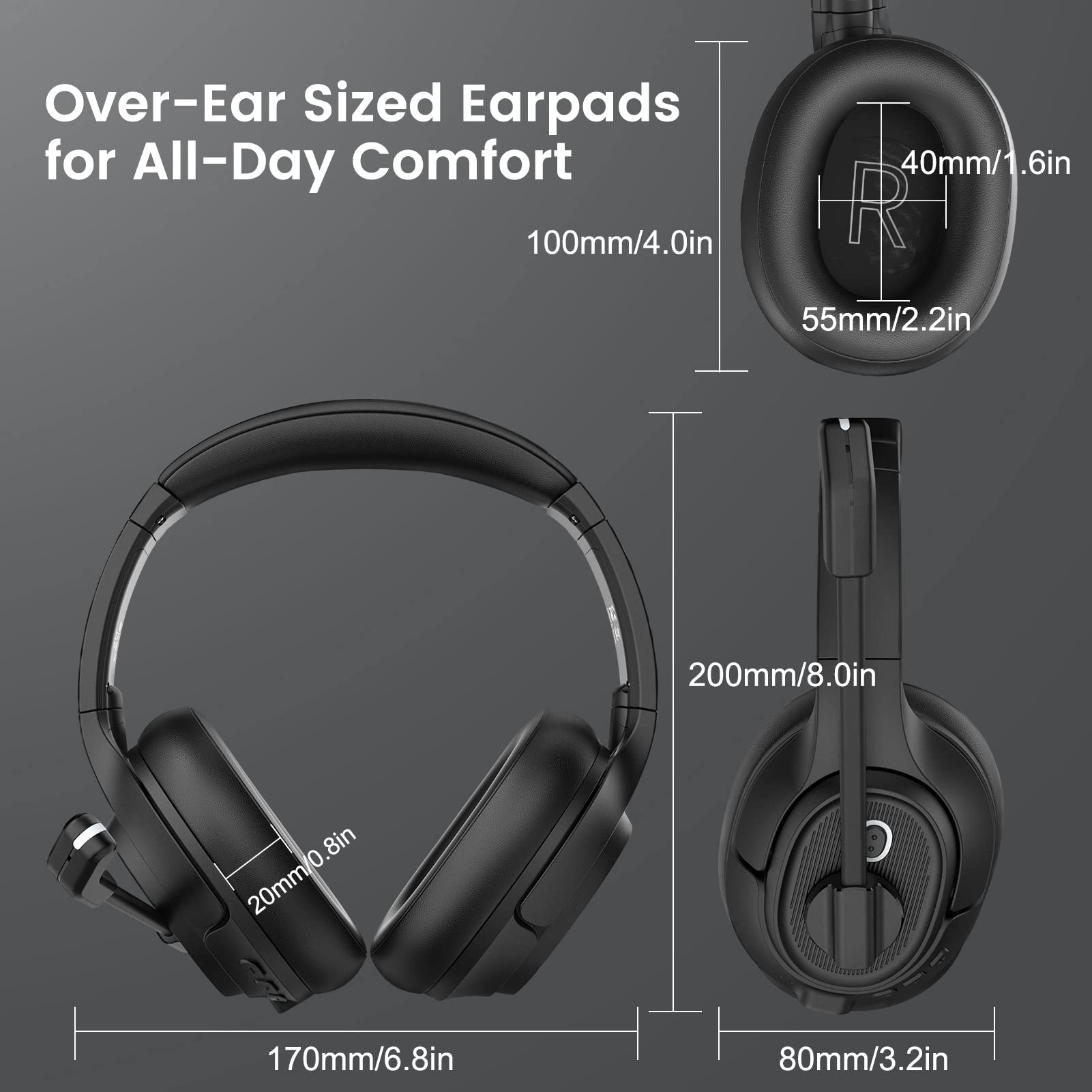 EKSA Bluetooth Headsets with Microphone & USB Dongle, 30 Hours Talk Time & 33ft Range, AI Environmental Noise Cancelling Mic, Over-Ear Wireless Headphone for PC/Laptop/Computer/Home/Work/Office/Zoom