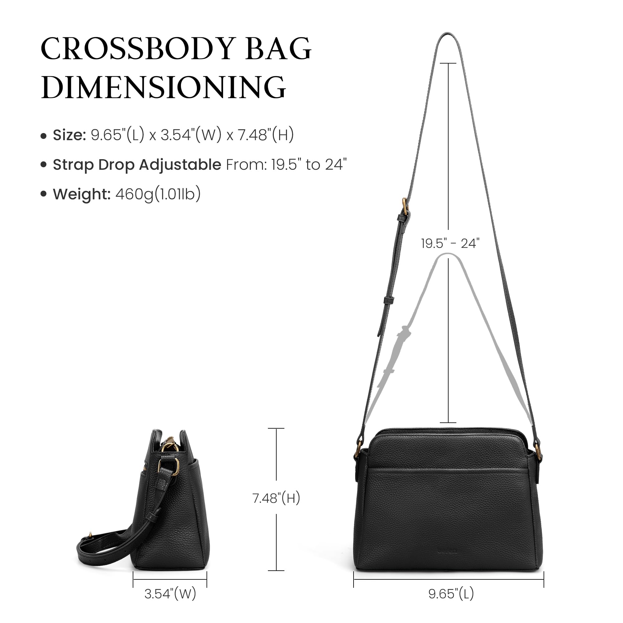 befen Black Crossbody Purse for Women Small, Ladies Genuine Leather Shoulder Bags with Rfid Blocking Designer Anti-theft Handbags for Travel