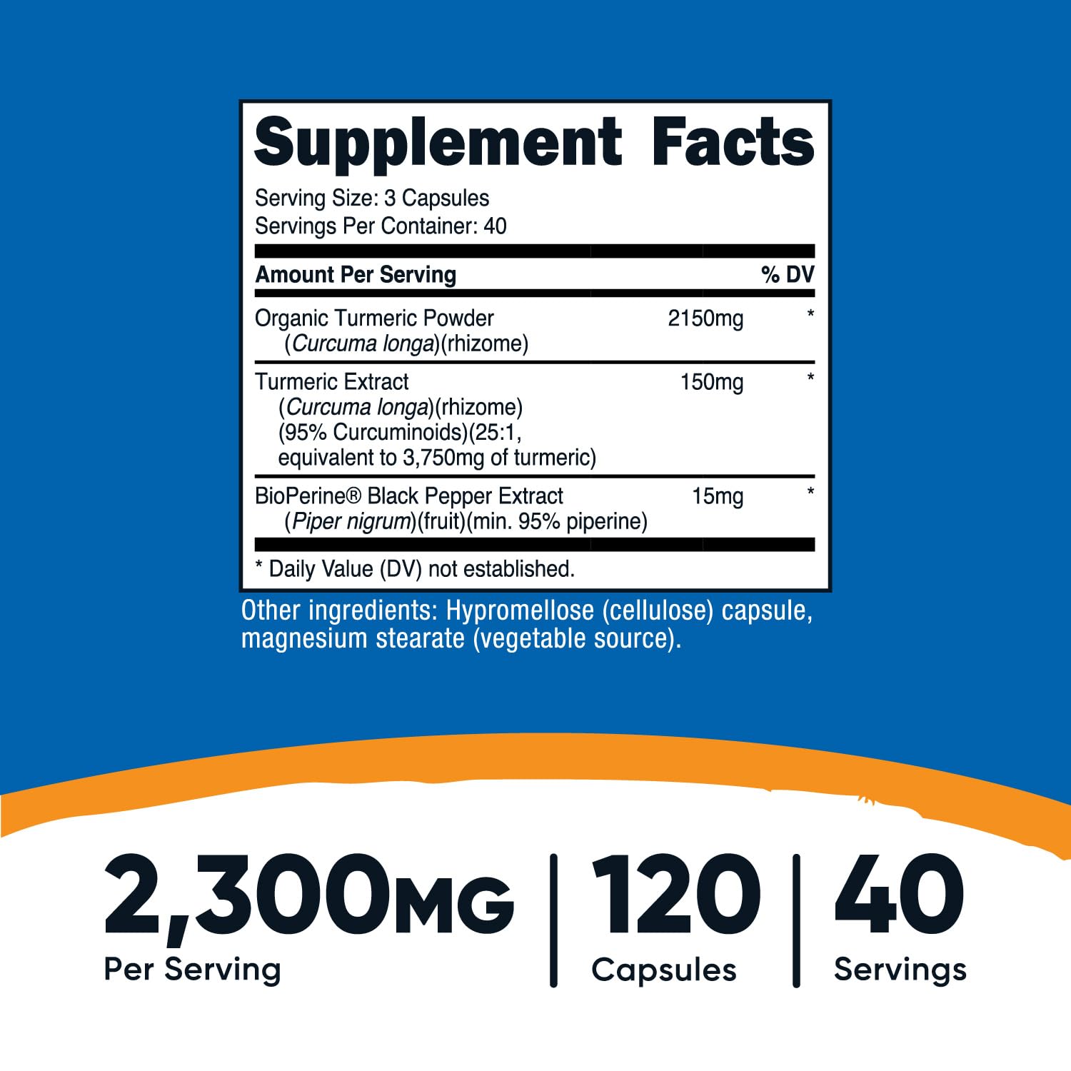 Nutricost Turmeric Curcumin with BioPerine and 95% Curcuminoids, 2300mg, 120 Capsules, Veggie Capsules, 767mg Per Cap, 40 Servings, Gluten Free, Non-GMO