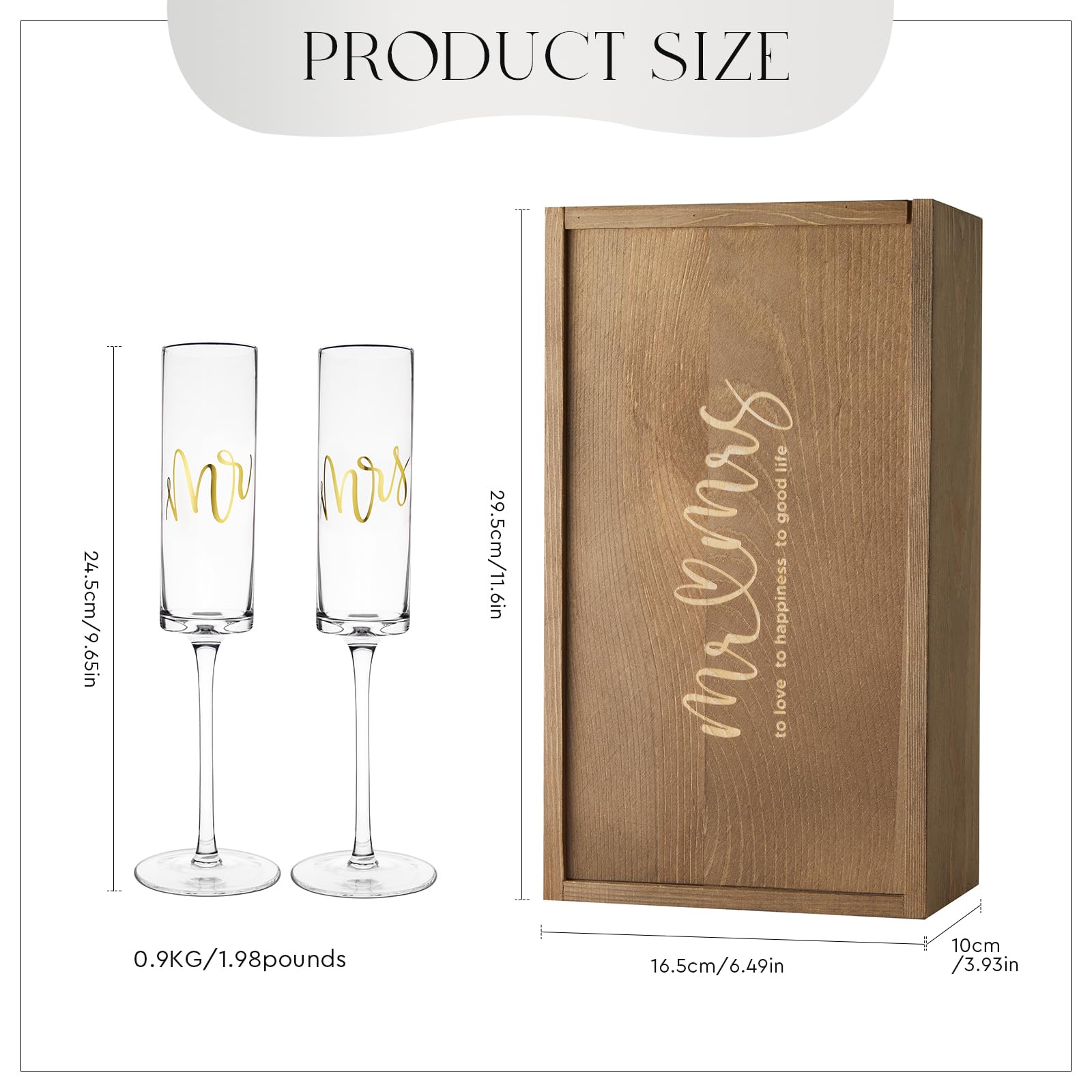 AW BRIDAL Engagement Gifts for Couples Wedding Champagne Flutes set of 2, Crystal Champagne Flutes for Mr and Mrs Wedding Champagne Glasses Wedding Gift Bridal Shower Gift