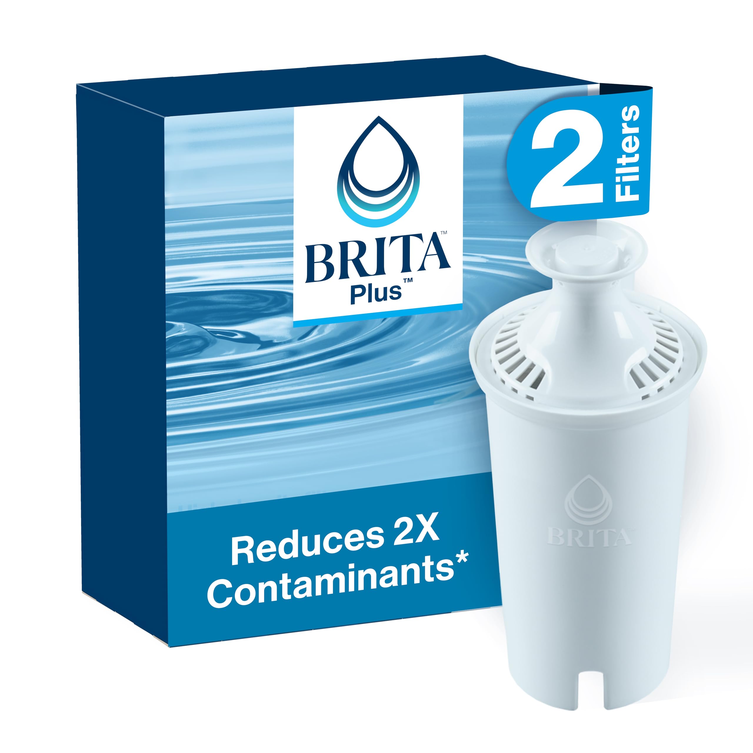 Brita Plus Water Filter, BPA-Free, High-Density Replacement Filter for Pitchers and Dispensers, Reduces 2x Contaminants*, Lasts Two Months or 40 Gallons, Includes 2 Filters