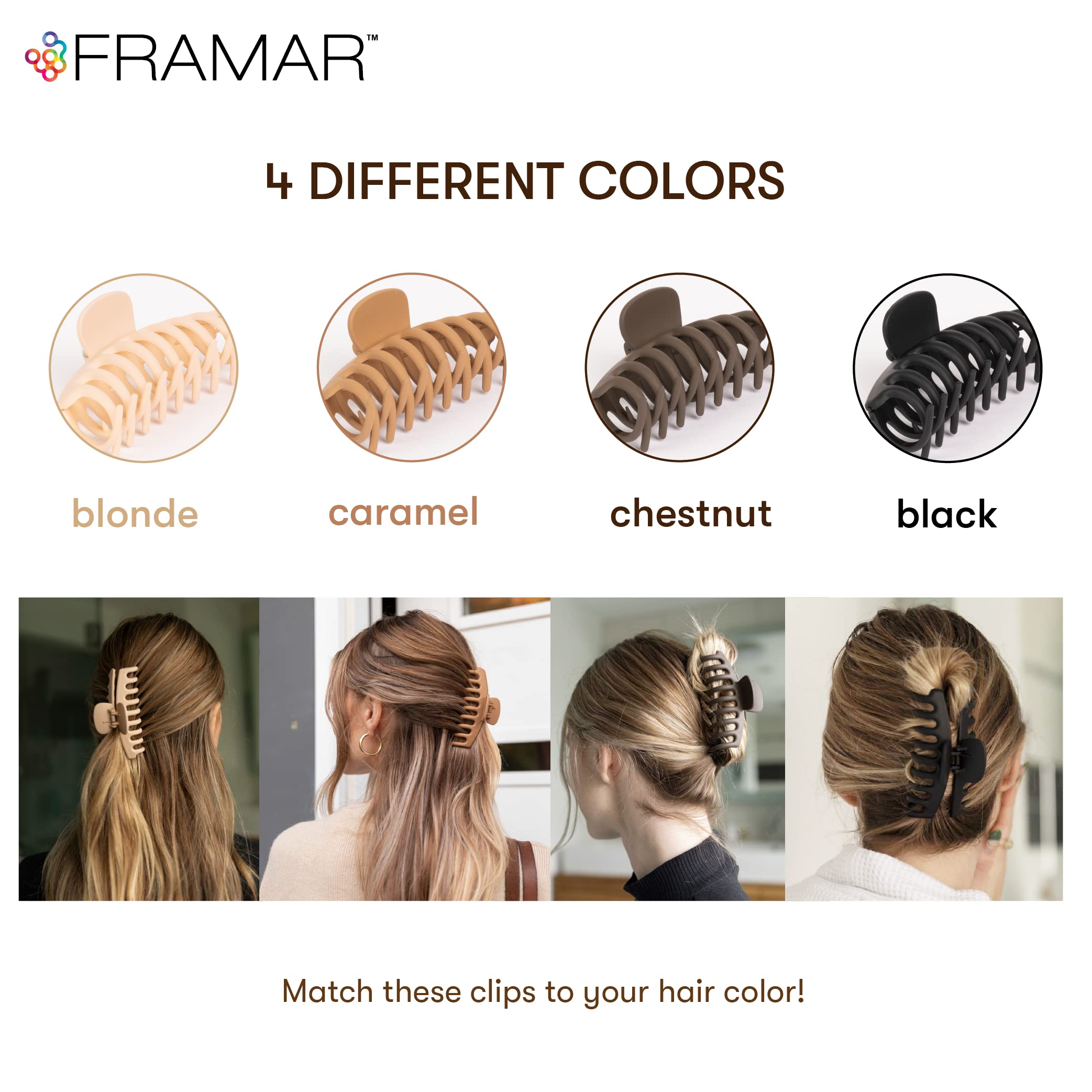 FRAMAR Large Hair Claw Clip – Hair Clips Women, Extra Large Claw Clip For Thick Hair Claw Clips, Hair Claw Clips For Women Thick Hair – Neutral Claw Clips 4 Pack