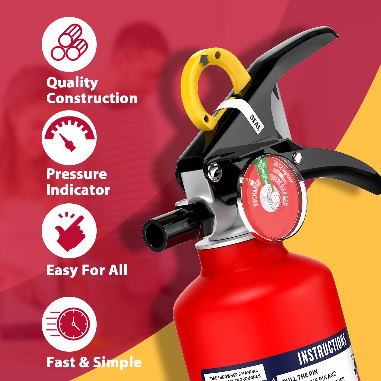 Ougist ABC Dry Powder Fire Extinguisher, 2.5 lb – 1-A:10-B:C Rated, Fire Extinguisher for Home, Kitchen, Office & Vehicle, Fire Extinguisher with Easy-Grip Handle & Quick Release, Model FF1KG, 1 Pack