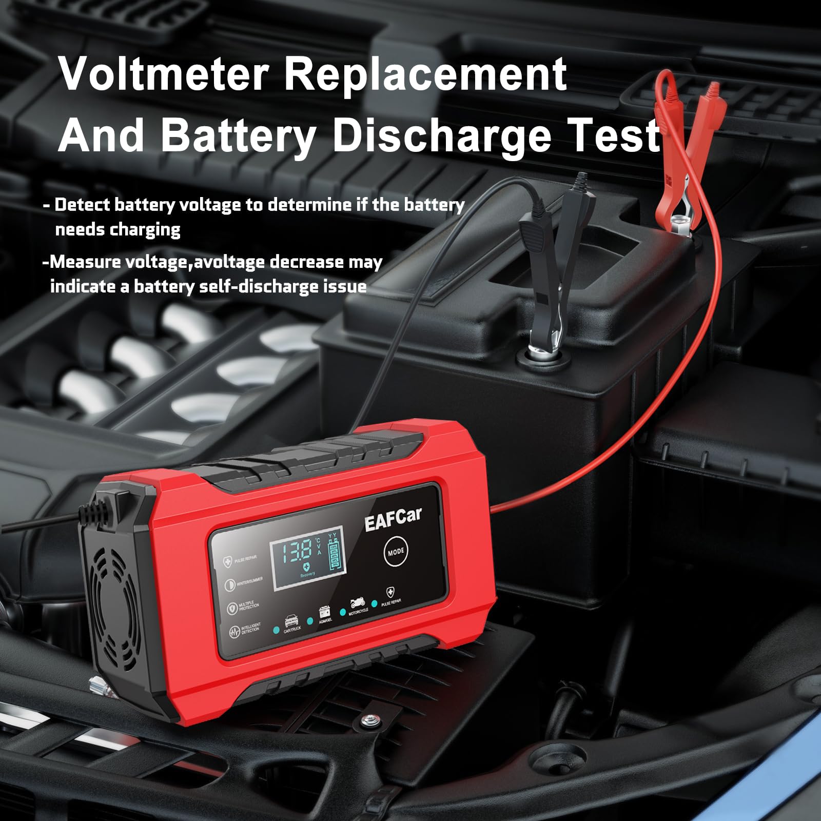EAFCar 12V 6A Car Battery Charger, Trickle Charger and Maintainer, Smart Fully Automatic Battery Charger w/Temperature Compensation for Lead Acid Battery Charging and Maintenance