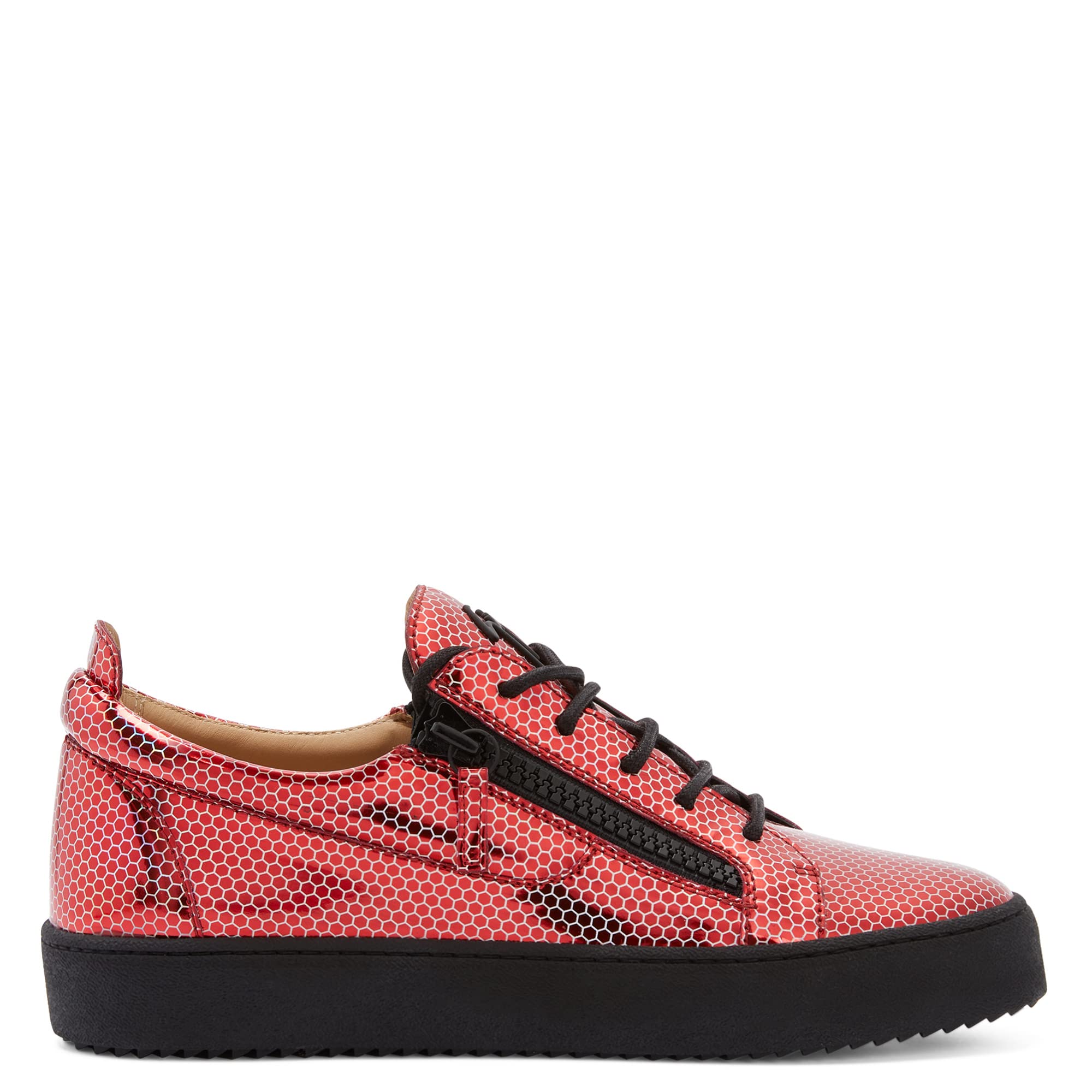 Giuseppe Zanotti, Frankie Laminated Synthetic Fabric Low-Top Sneakers, 12, Red