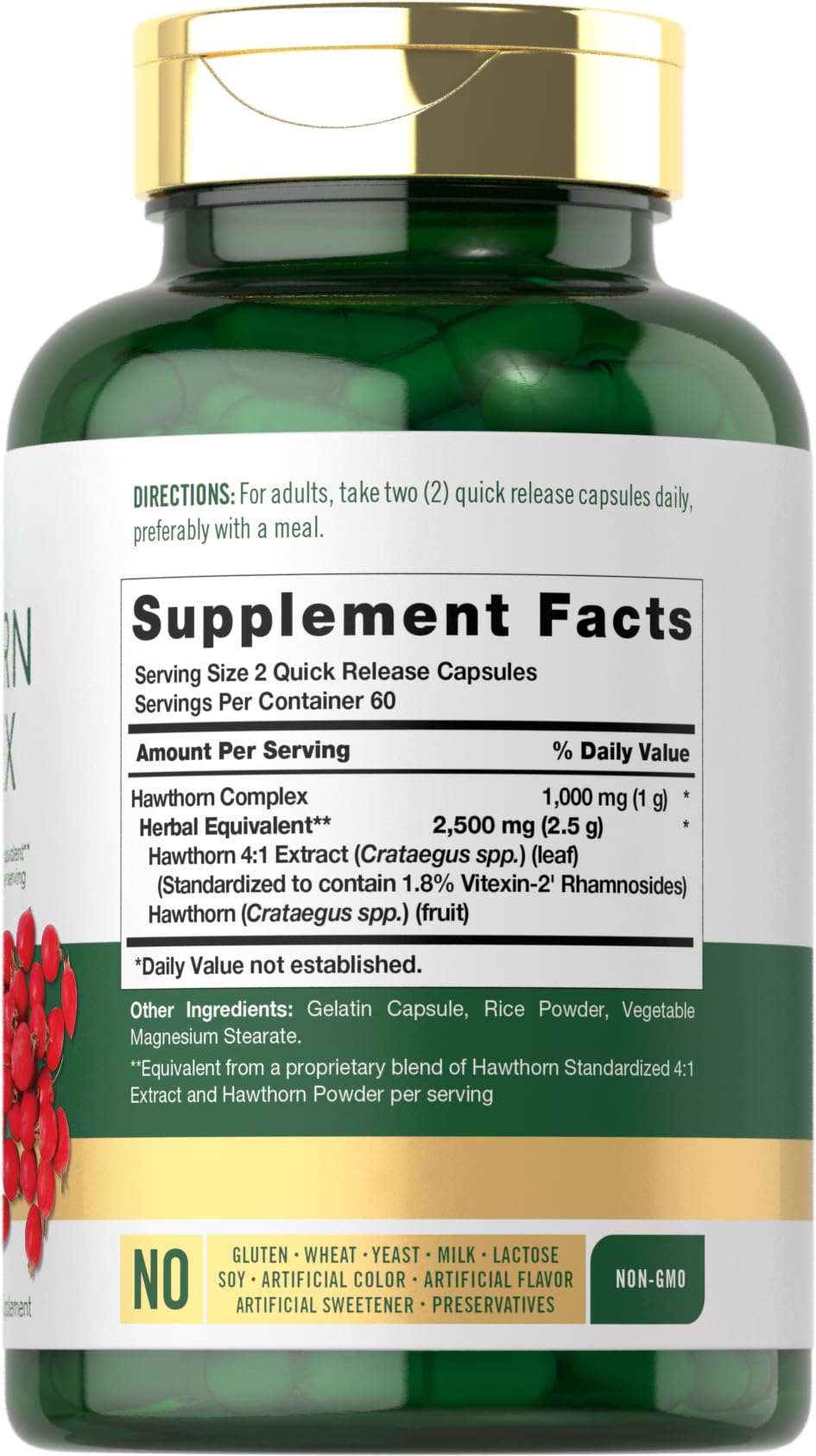 Carlyle Hawthorn Berry Complex 2500mg Capsules | 120 Count | Extract Powder | for Men and Women | Non-GMO & Gluten Free Supplement