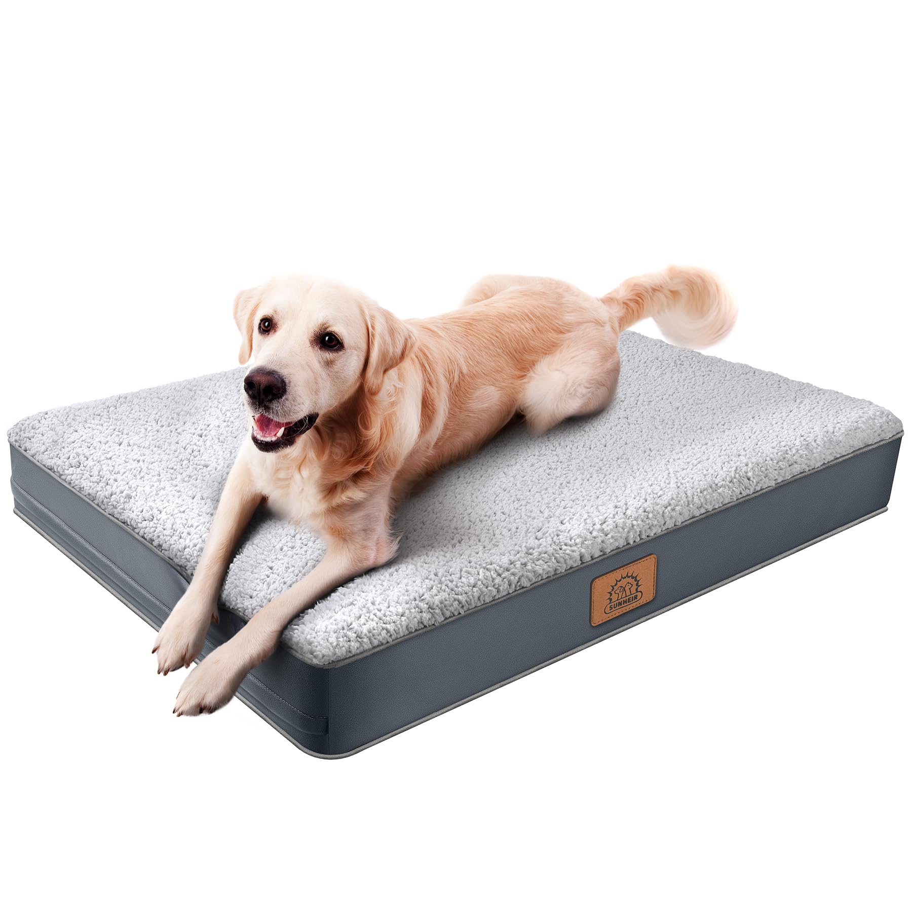 Sunheir Orthopedic Dog Bed for Large Dogs - Big Waterproof Dog Crate Bed with Removable Washable Cover, Egg Crate Foam Support, Anti-Slip Bottom, Deluxe Plush Pet Bed Mat (Grey)