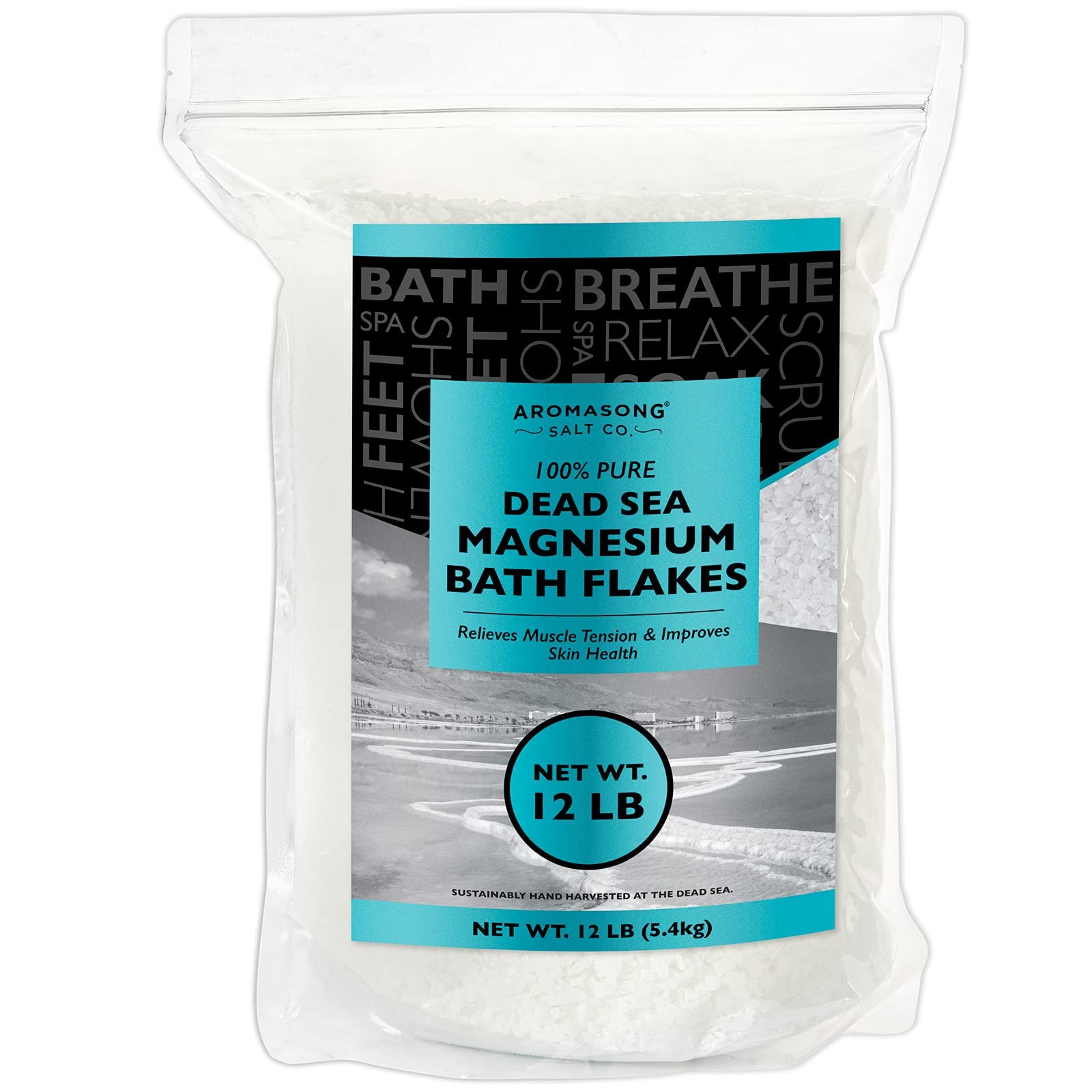 Aromasong Magnesium Flakes from The Dead Sea, 12 LB Resealable Pack with 3 LB Magnesium Flakes with 100% Natural Lavender for Leg Discomfort, Stress and Headaches