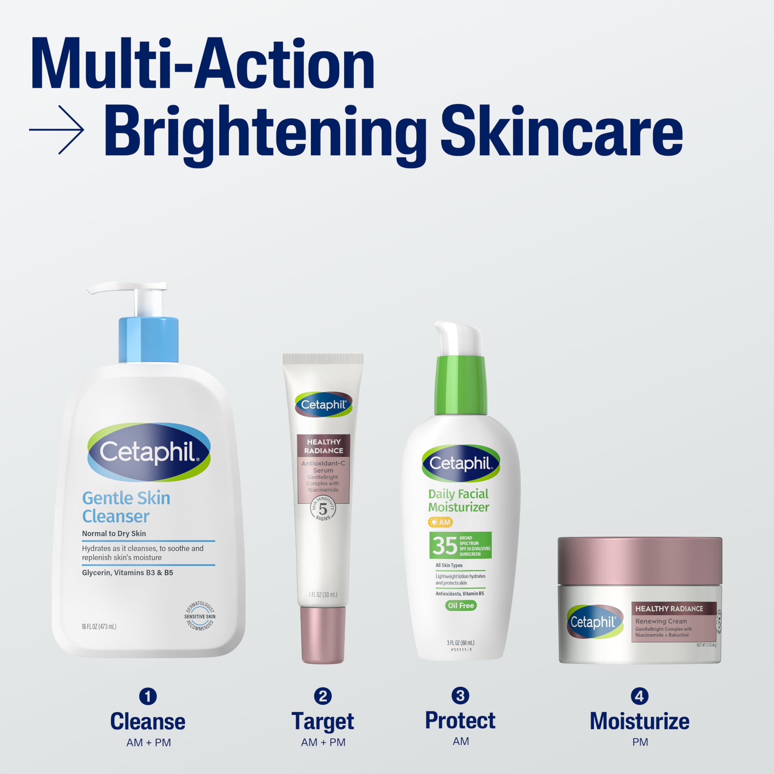 Cetaphil Face Cream, Healthy Radiance Renewing Cream, Visibly Reduces Look of Dark Spots, Brightening Lotion, Designed for Sensitive Skin, Hypoallergenic, Fragrance Free, 1.7oz