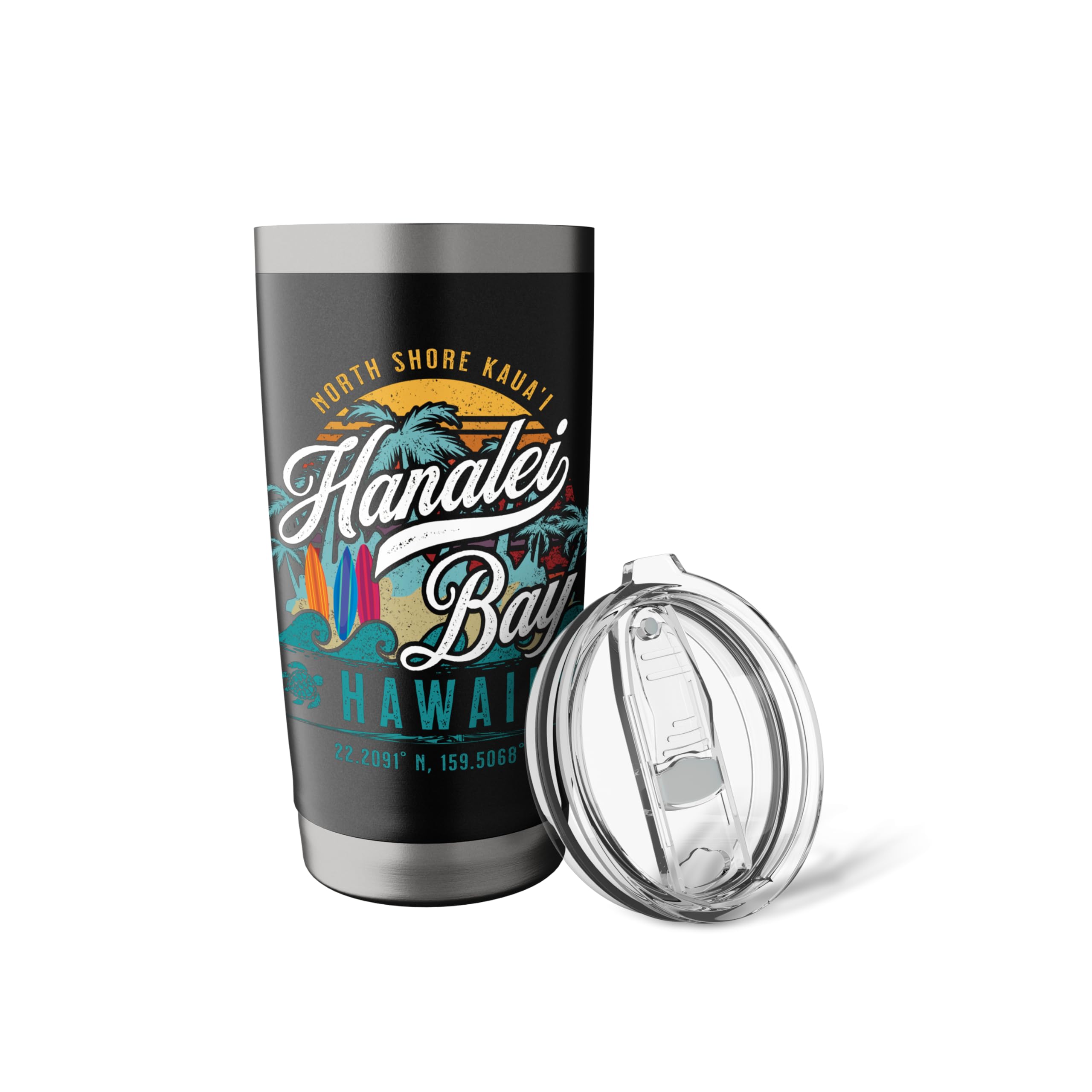 Hanalei Bay North Shore Kauai Hawaii Retro Sun Surf Fishing Stainless Steel Insulated Tumbler
