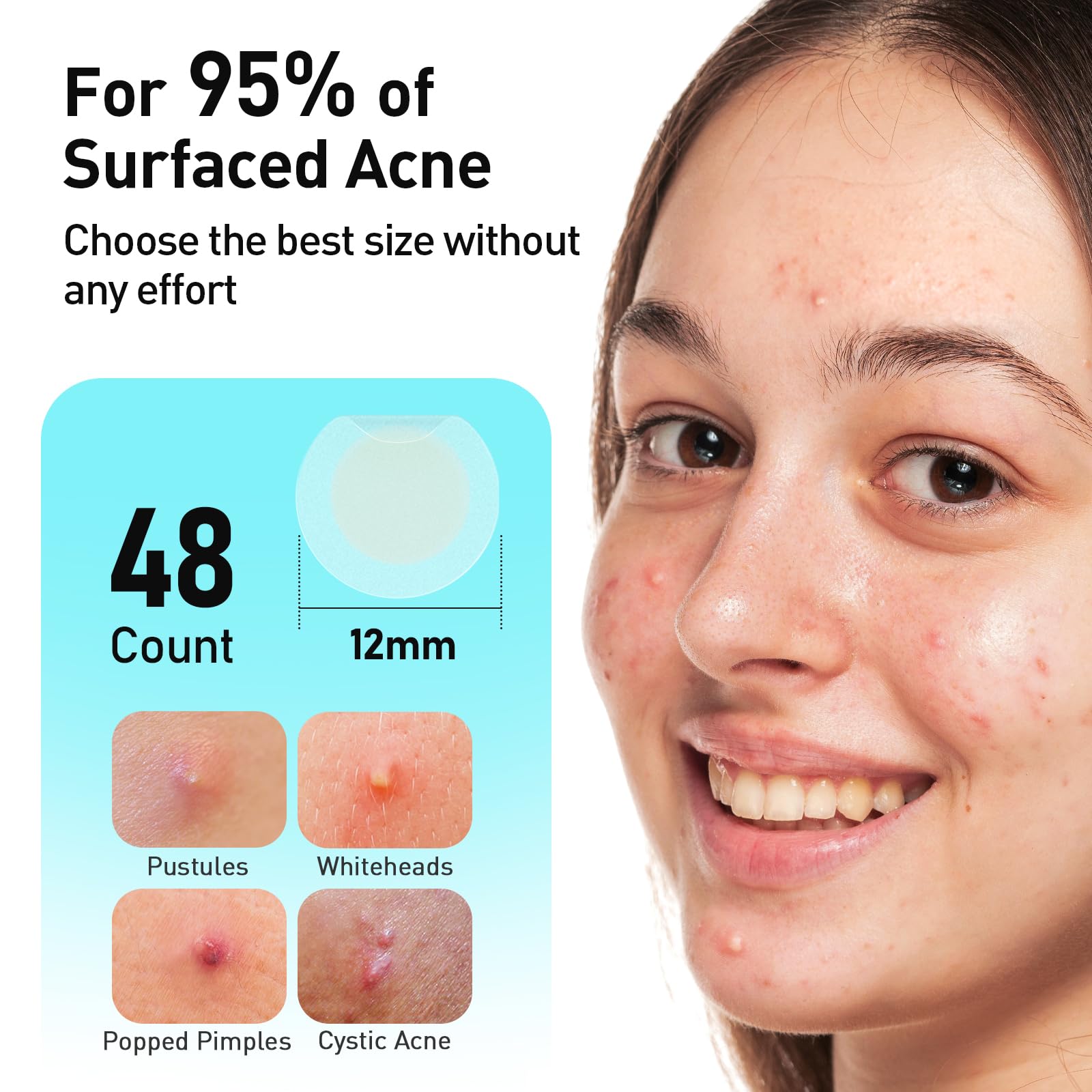 TKTK Pimple Patches, 12 mm Invisible Acne Patches for Face with Salicylic Acid, 0.01cm Extra Thin Outer Edge, Hydrocolloid Zit Patch for Pustule, Whitehead, Cystic Acne Spot, 48 Count