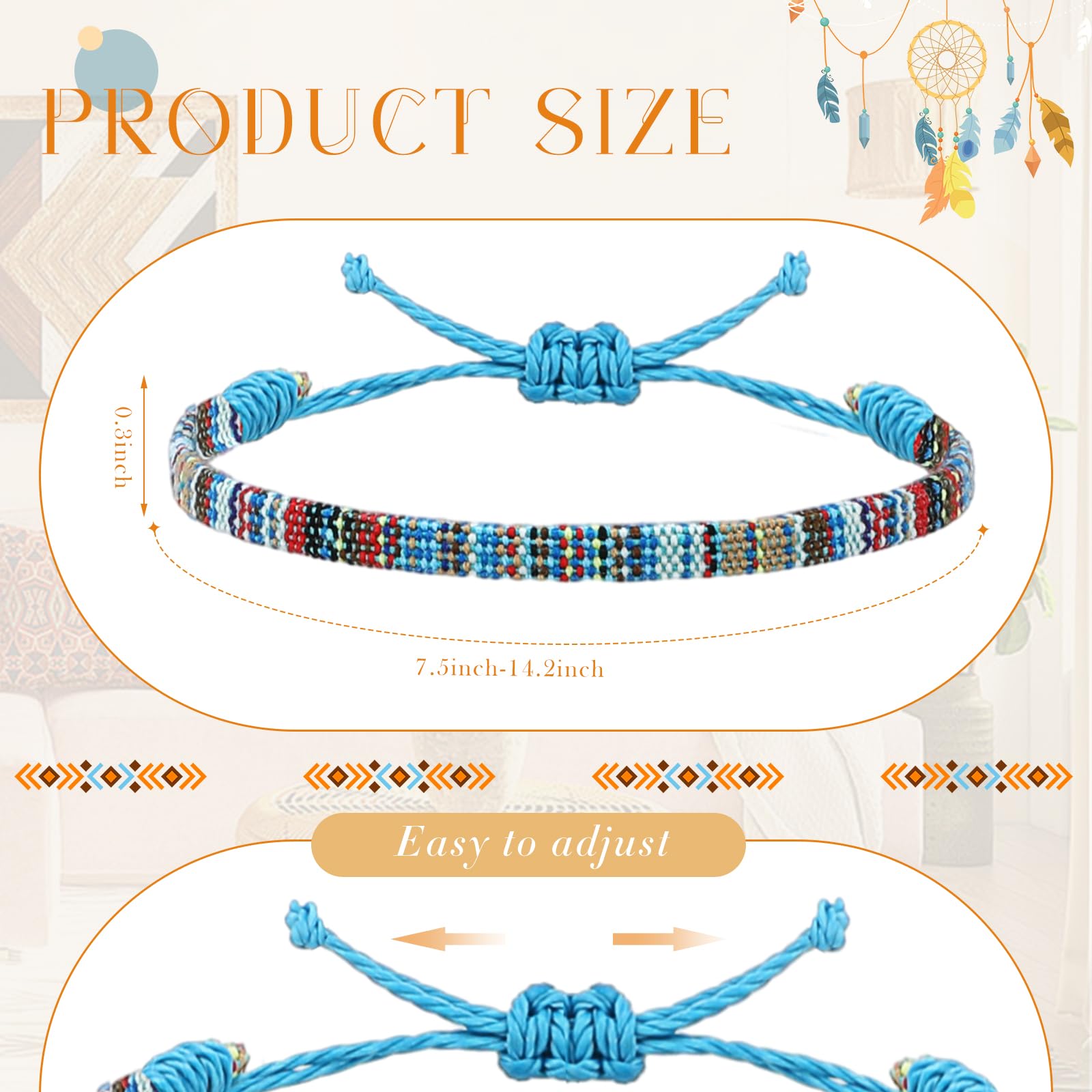 Yinkin 12 Pcs Boho Surfer Ankle Bracelet Unisex Handmade Braided Bracelet Adjustable Beaded Anklets Waterproof Beach Bracelet for Women Men (Cute)