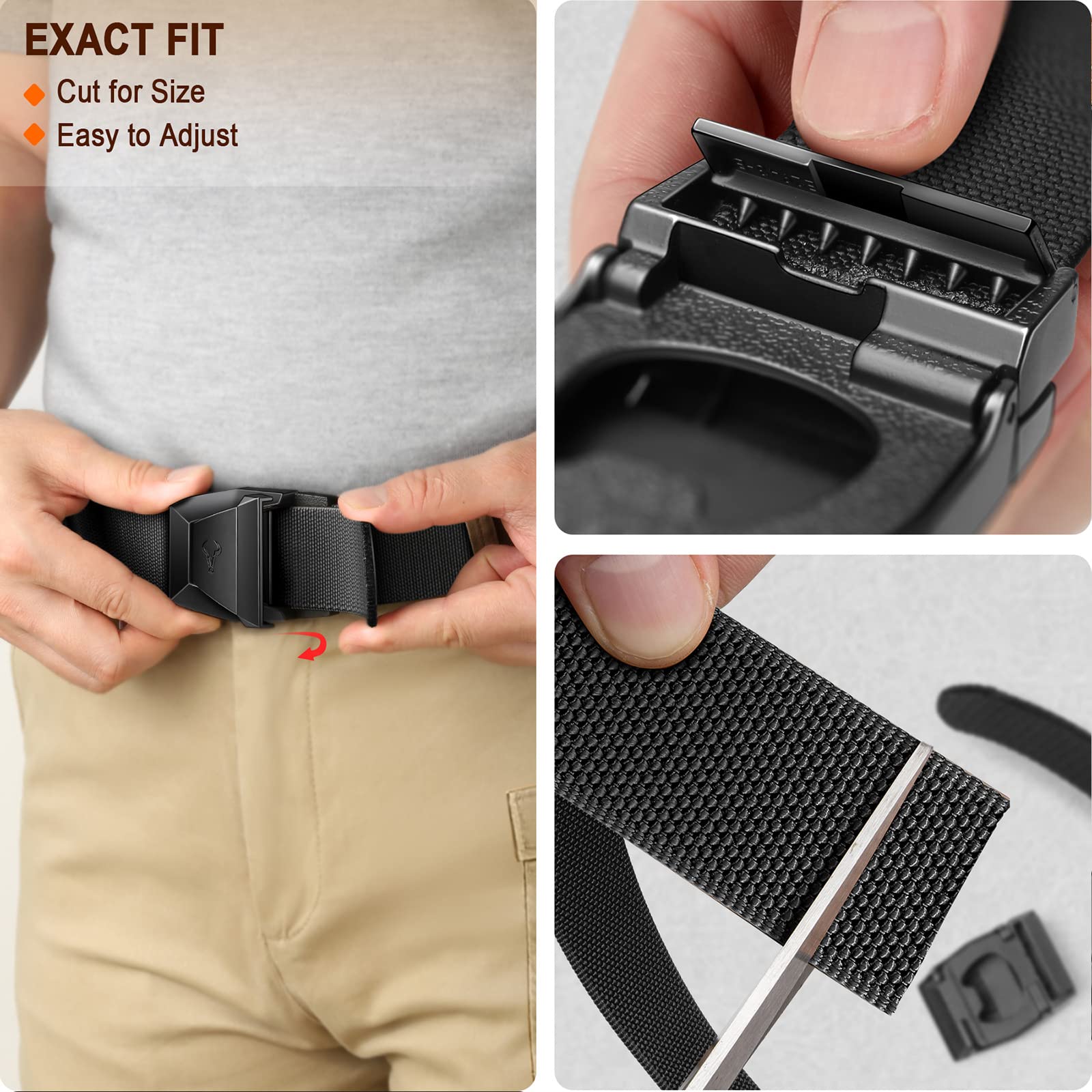 BULLIANT Tactical Belt for Men, Men Stretch Nylon Web Gift Belt 1.5"-Hiking Rigger Military Work-Quick Release(Black,34"-38" Waist Adjustable)