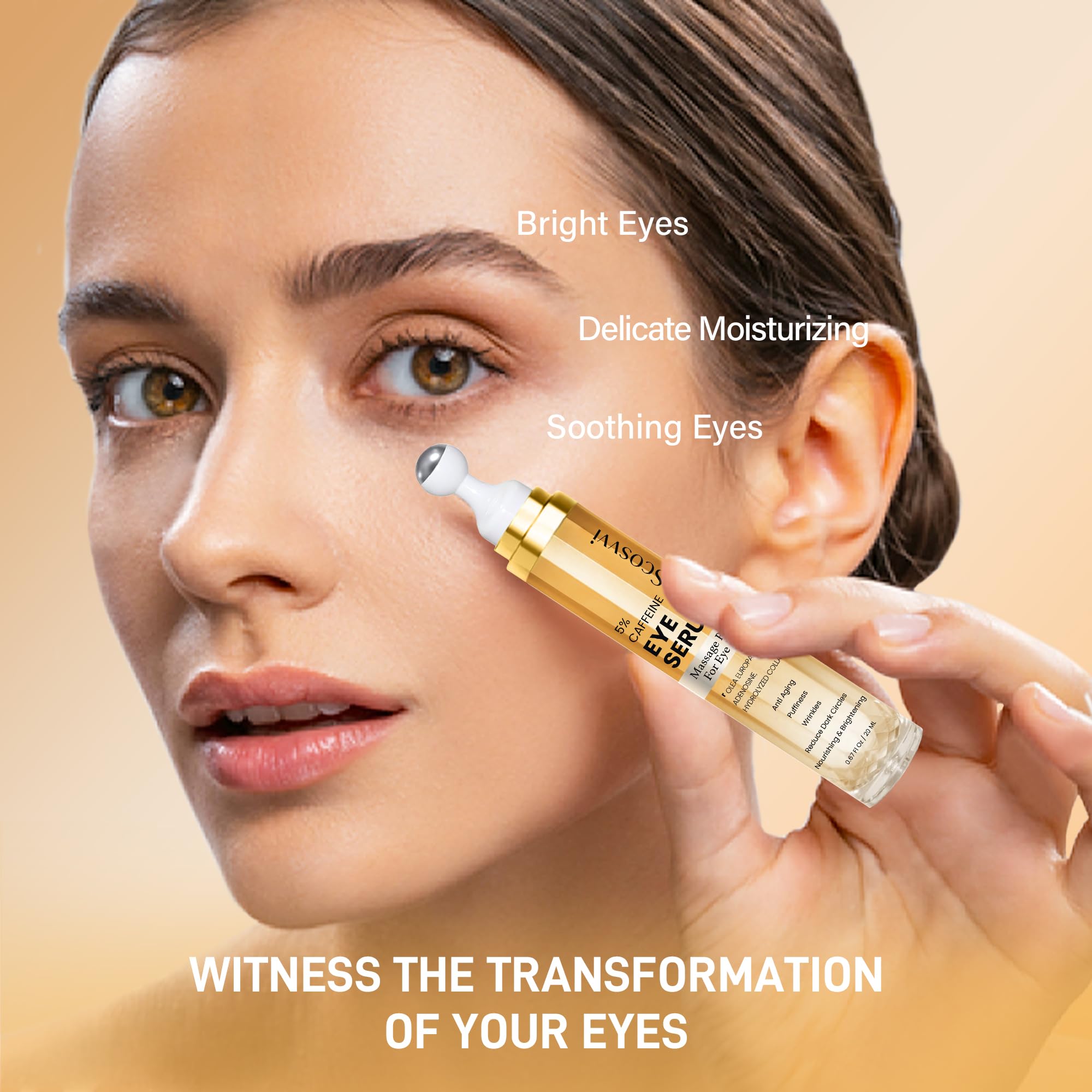 Caffeine Eye Serum for Dark Circles, Anti Aging, Puffiness & Fine Lines With Ice Roller for Puffy Eyes & Under Eye Bags, Eye Skin Care For Women & Men