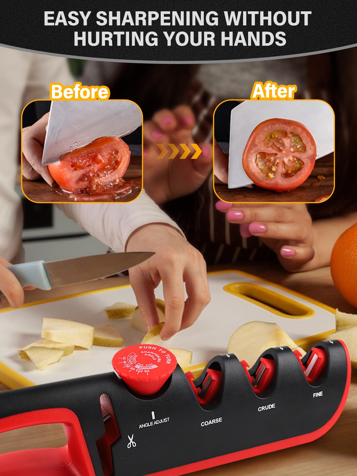 4 in 1 Knife Sharpeners, Kalolary Kitchen Knife Sharpener Handheld Knives Sharpening with Cut-resistant Glove Scissors Sharpener Adjustable Angle Knife Sharpener Tool for Blade Kitchen Knives Scissors