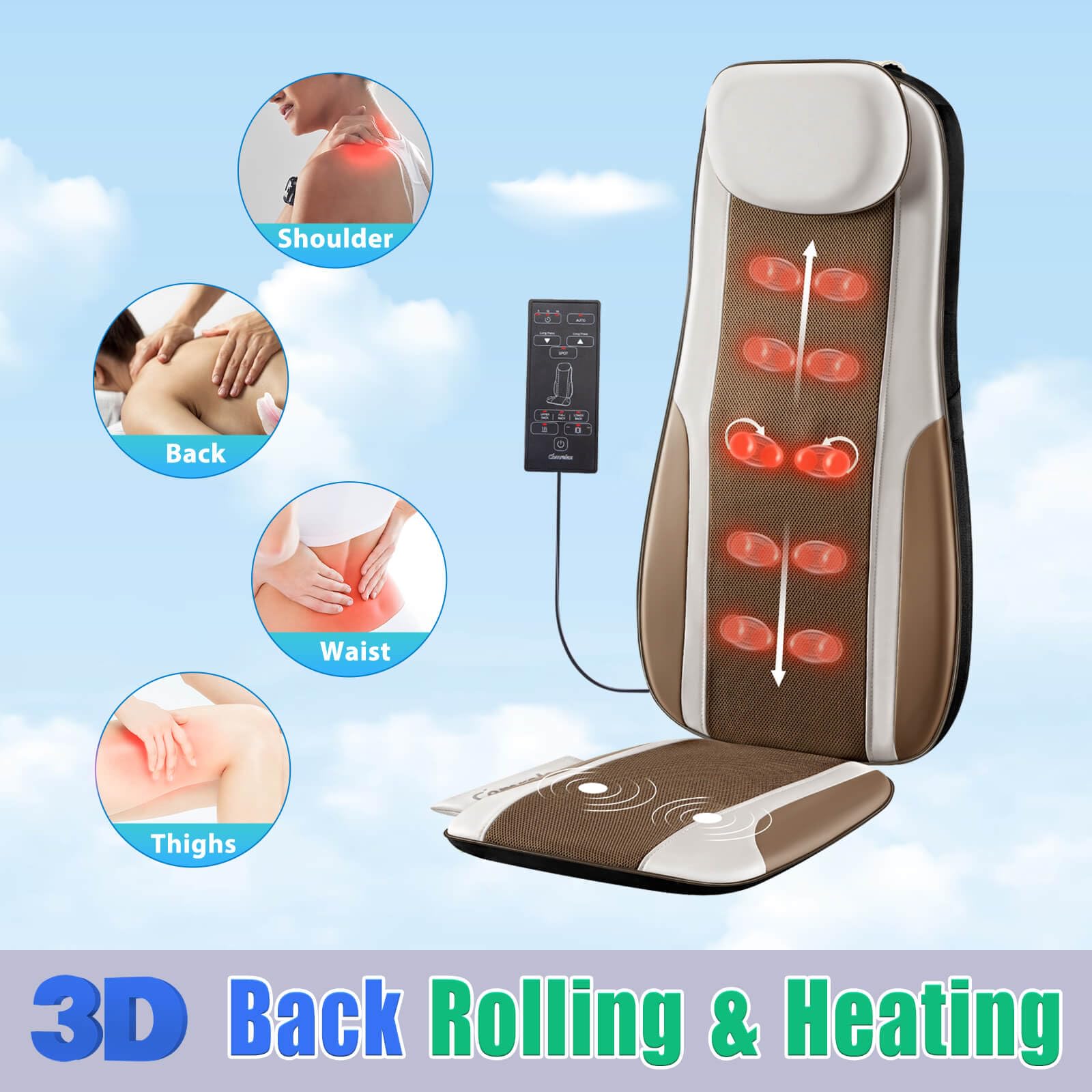 Shiatsu Back Massager with Heat, Massage Chair Pad with Deep Tissue Kneading, Seat Massager for Back Pain Relief, Vibration Cushion with Smart Timer, Home Office Travel Use, Gift for Men Women Mom Dad