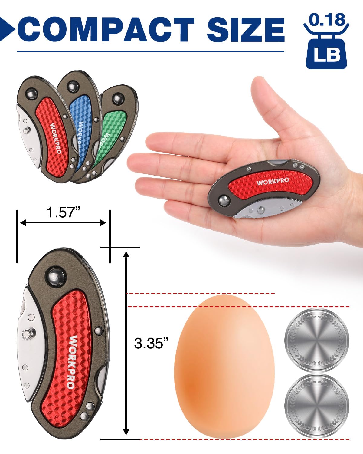 WORKPRO Folding Utility Knife Set Quick Change Blade, Back-lock Mechanism 3-piece with 10-piece Extra Blades