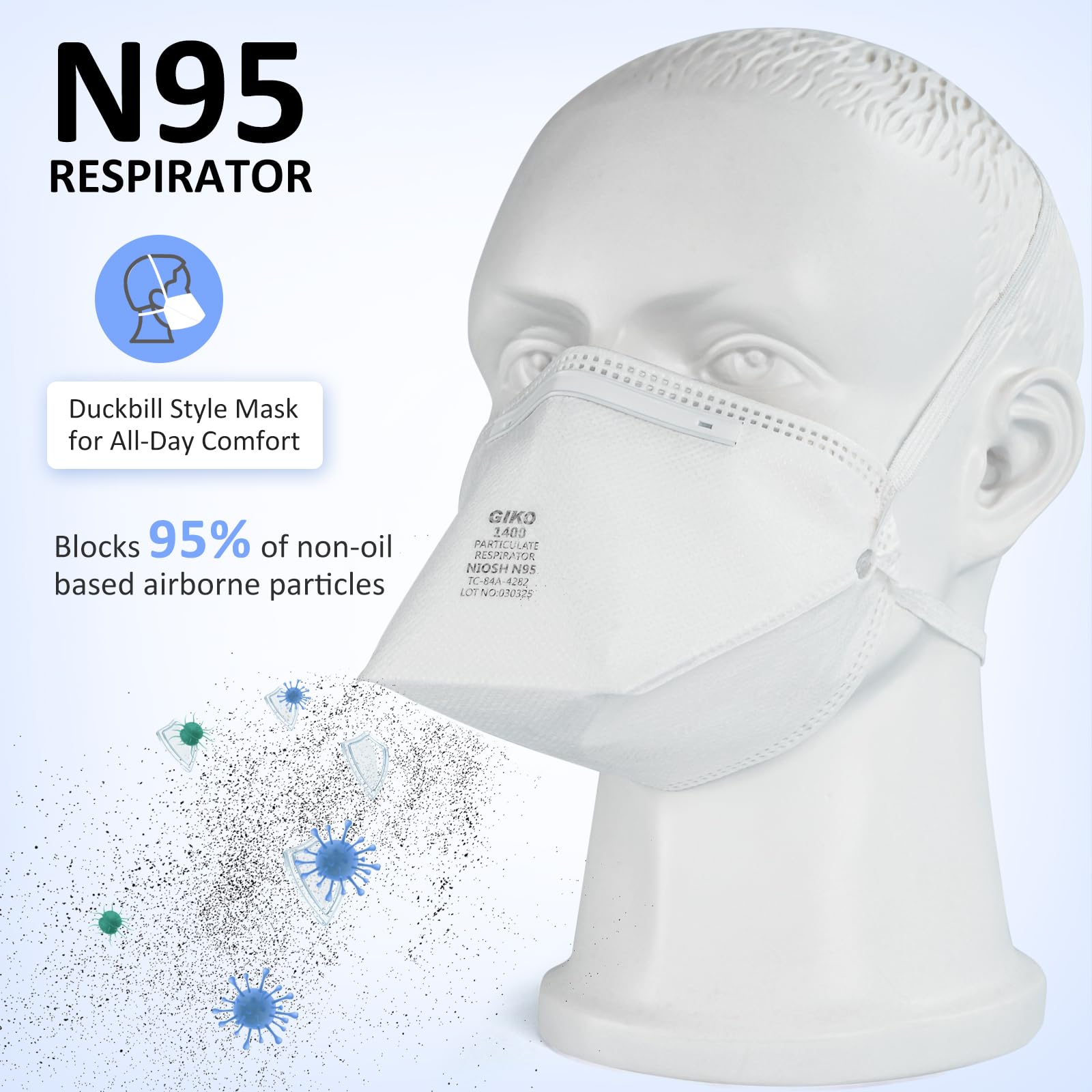 GIKO N95 Respirator Mask 10Pcs Individually Wrapped NIOSH Approved N95 Particulate Respirator for Adult, Men, Women, White