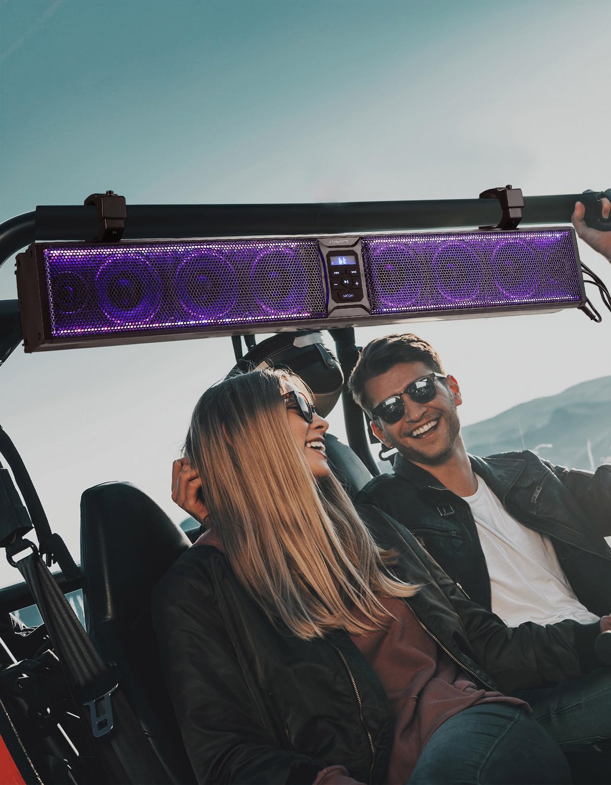 KEMIMOTO 33 inch 8 Speaker Louder UTV Sound Bar Waterproof Bluetooth, Heavy-Duty Aluminum, Music Sync Multicolor Light SXS Speakers, Soundbar for UTV Golf Cart Marine Boat with 1.75''-2.25'' Roll Bar