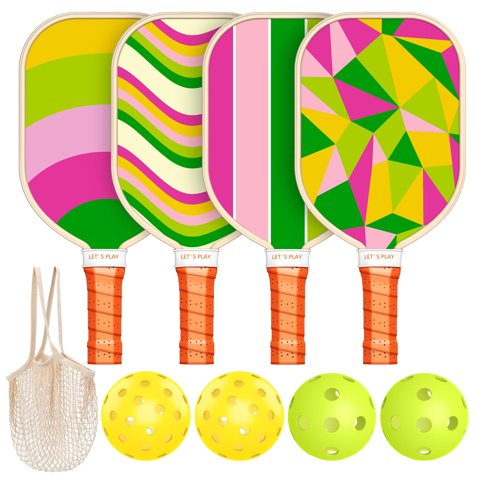 Pickleball Paddles Set of 4, USAPA Approved Premium Wood Pickleball Set with 4 Pickleball Balls and 1 Carry Bag Pickleball Rackets with Ergonomic Cushion Grip for Beginner & Pros Gifts for Women Youth