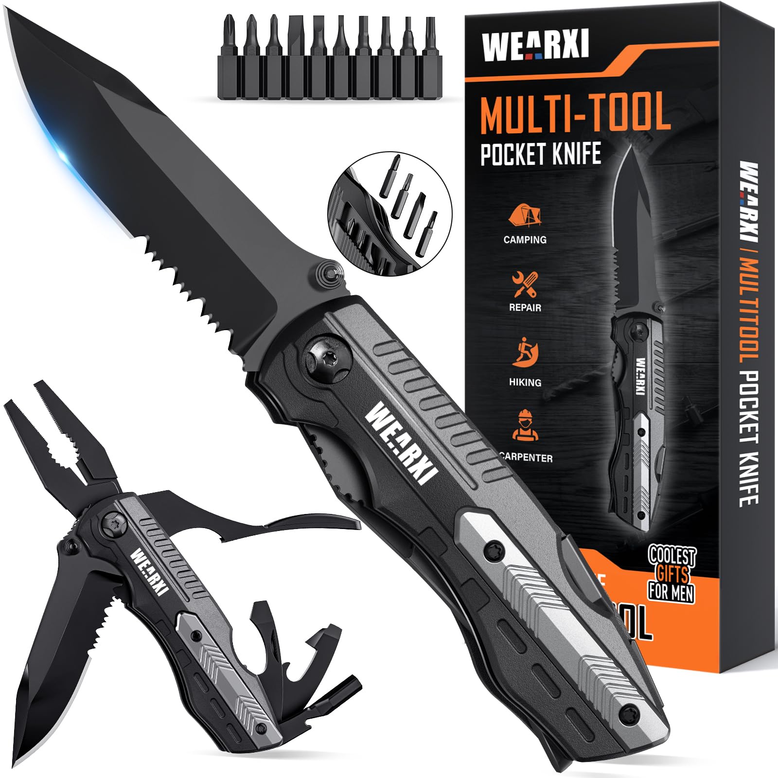 WEARXI Gifts for Men, Pocket Knife Multitool, Valentines Day Gifts for Him, Mens Gifts for Him, Birthday Gifts for Men/Boyfriend, Gifts for Dad, Gifts for Men Who Have Everything, Cool Gadgets for Men