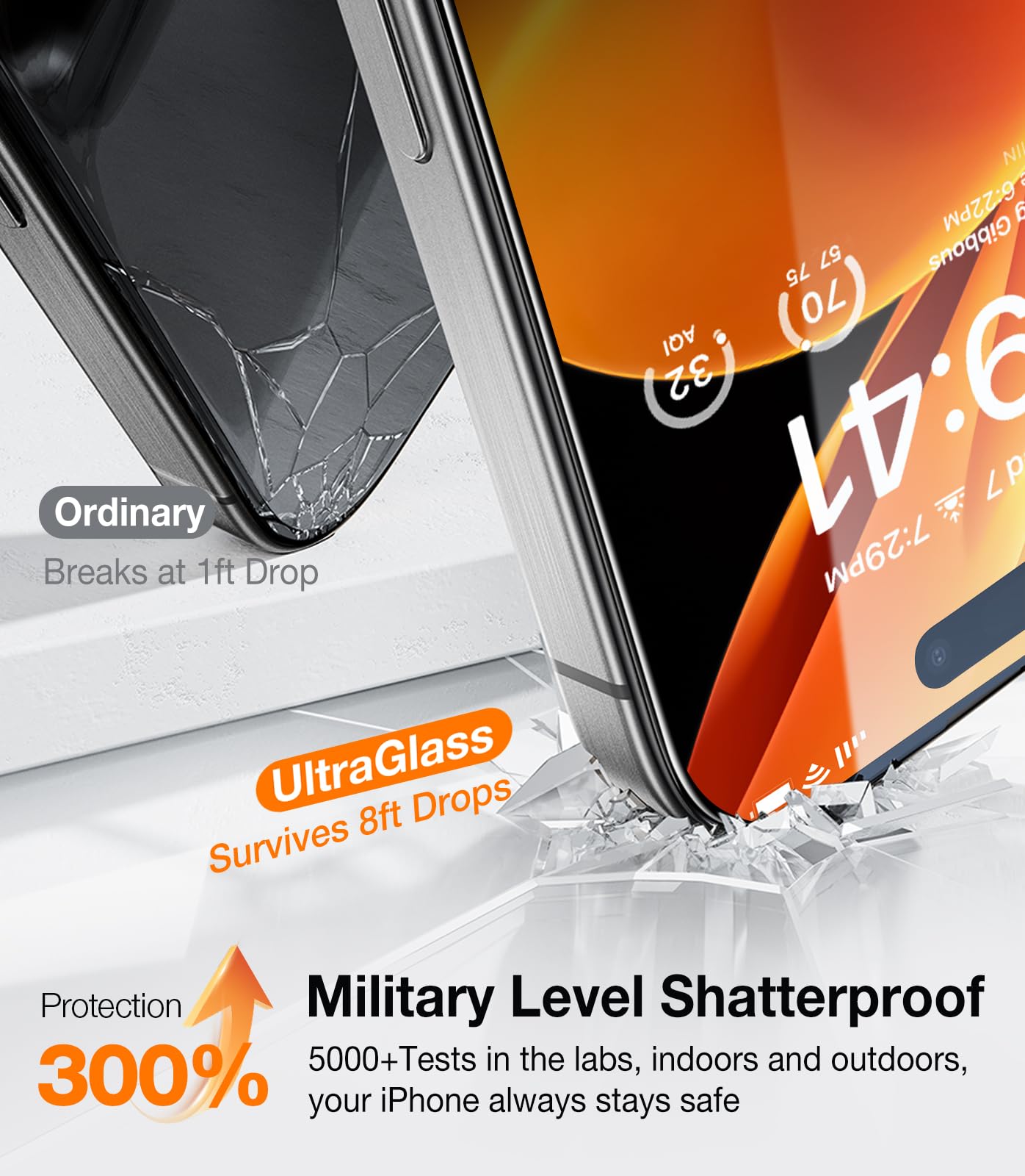 UltraGlass Top 9H+ Glass for iPhone 15 Pro Screen Protector [Military Grade Shatterproof & Longest Durable] Screen Protector 15 Pro Tempered Glass Full Coverage, 2 Packs