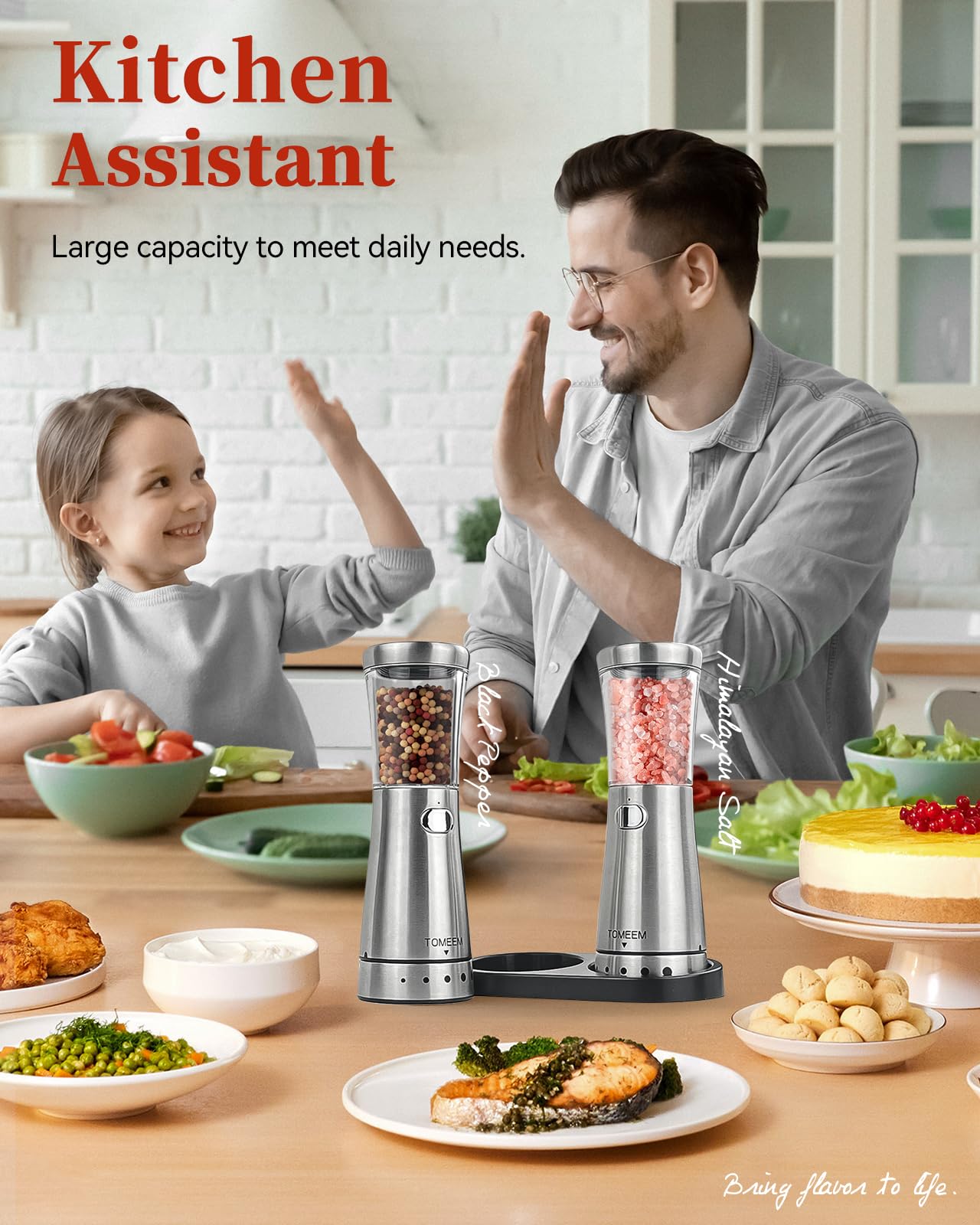 Electric Salt and Pepper Grinder Set with Storage Base, Stainless Steel Rechargeable Salt and Pepper Grinder Set with 4.5oz Large Capacity, 1.8" Wide Mouth, Adjustable Coarseness, Ideal for Kitchen