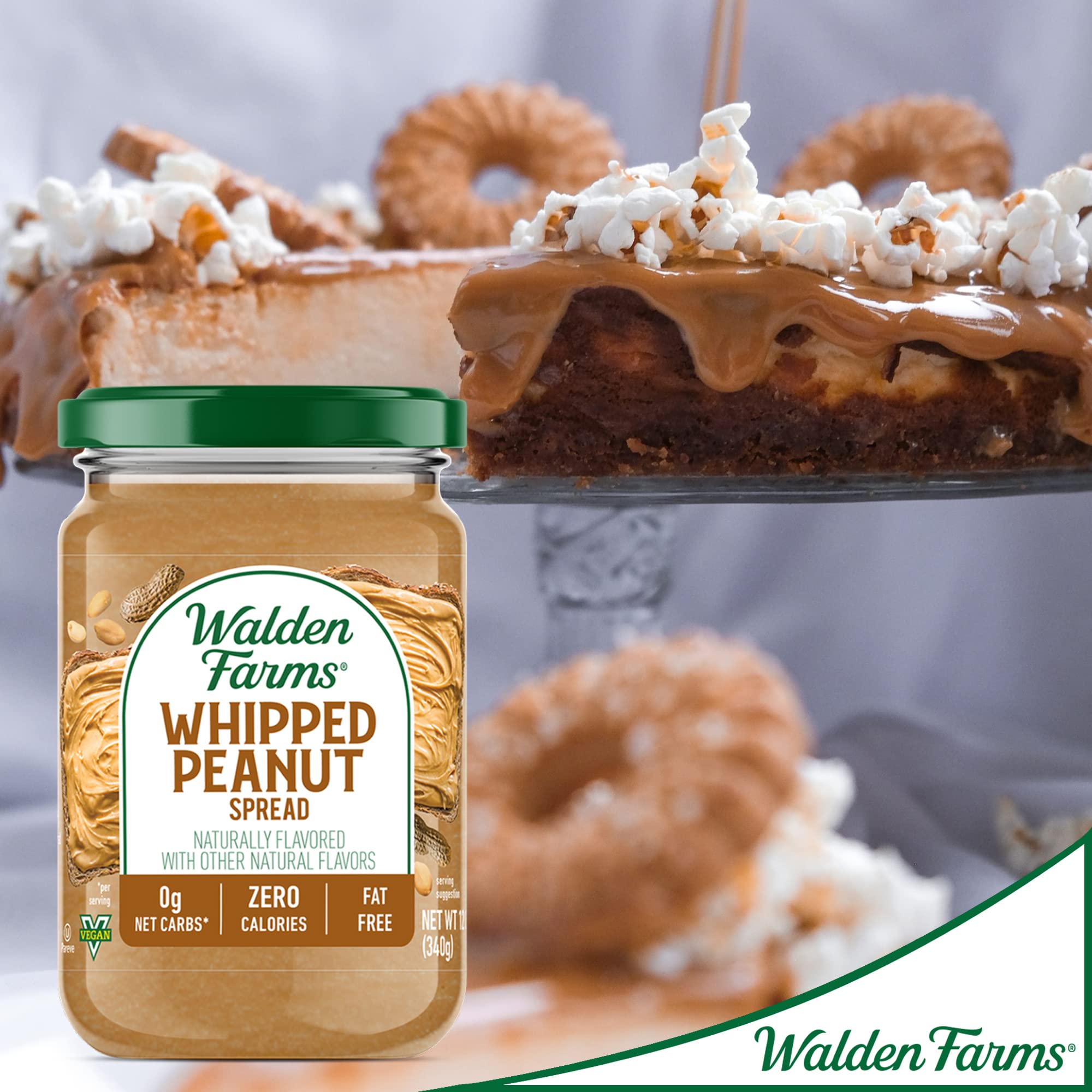 Walden Farms Whipped Peanut Spread 12 oz Jar, Rich and Creamy, 0g Net Carbs, Kosher Certified,Perfect for Spreading, Dipping, Dunking or Snacking, Bread, Toast, Crackers, Dessert and Many More