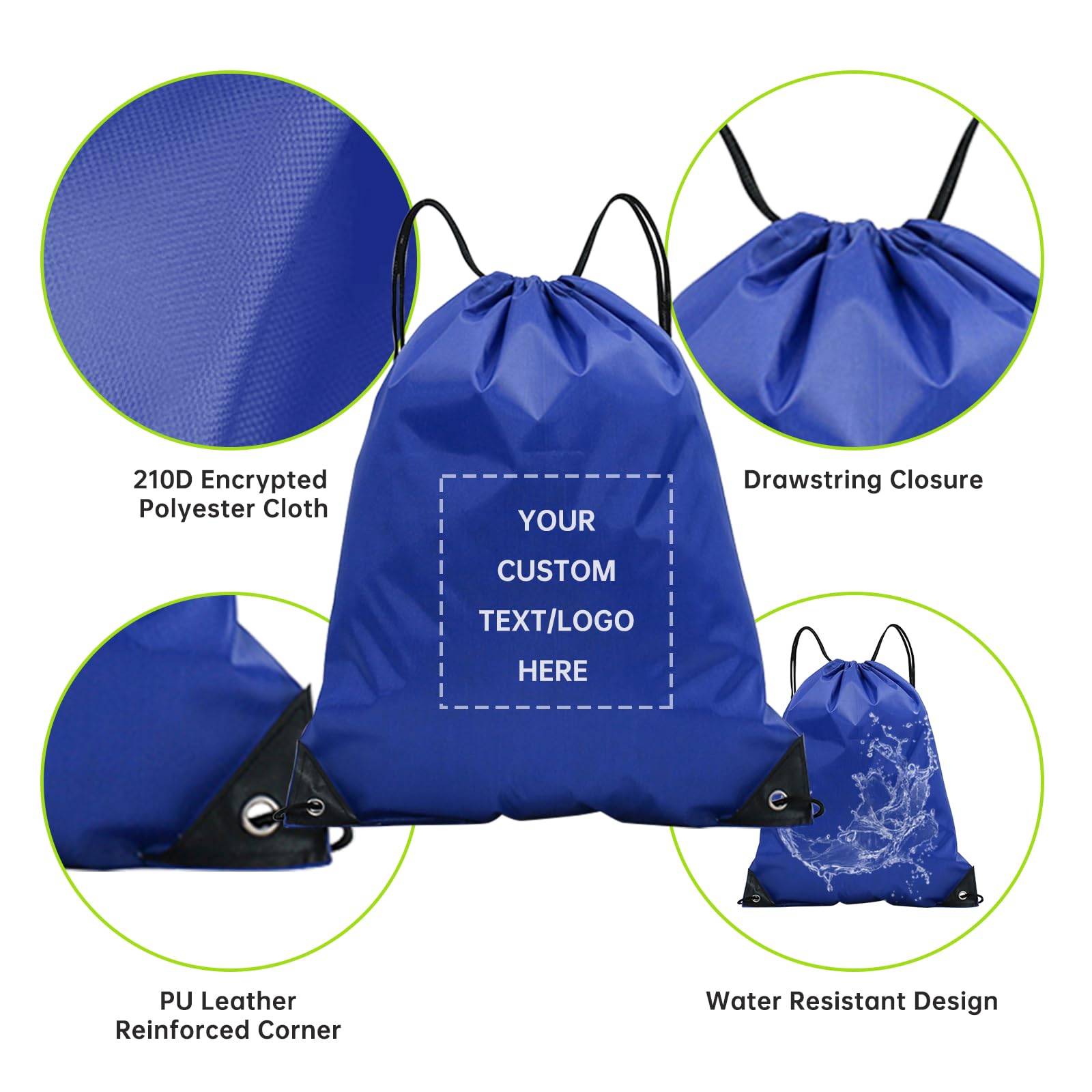 JEOHLORY pack of 100 Custom Bags With Your Logo,customized backpack,promotional items,Drawstring Backpacks,Great for Everyday Use (Custom Treasure Blue)