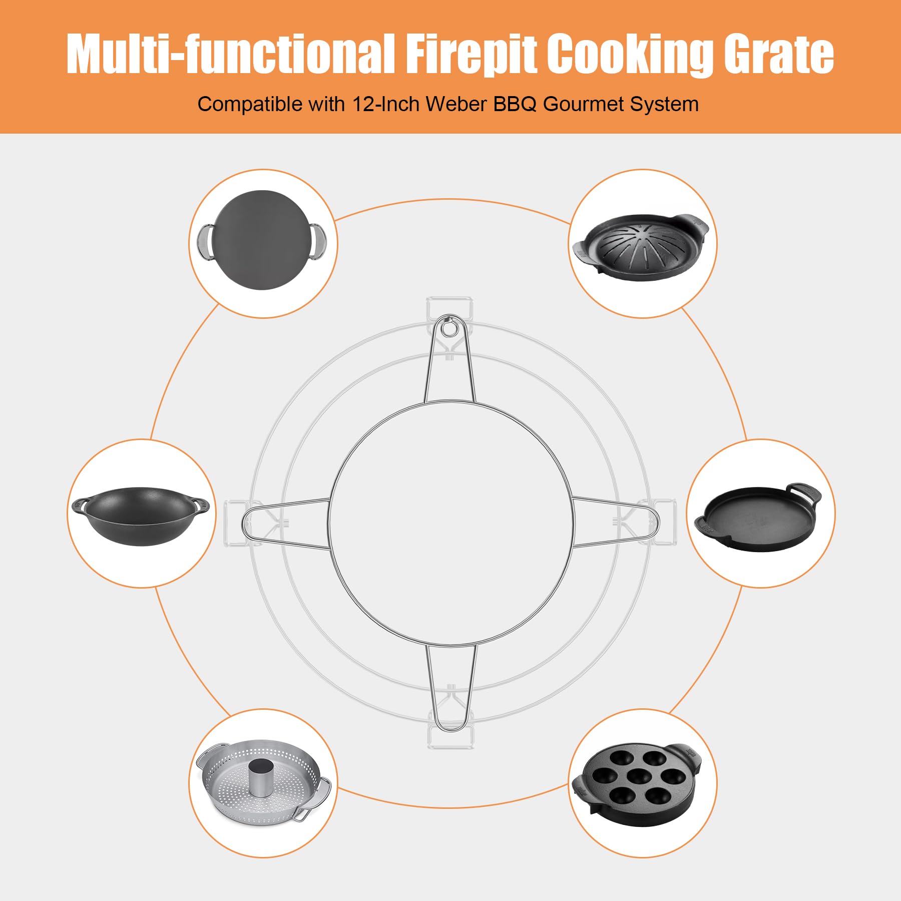 22" Cooking Grate System for Solo Stove Bonfire, Fire Pit Cooking Grate for Solo Stove Bonfire Fire Pit and Other 19" Outdoor Firepits, BBQ Gourmet Sear System for Outdoor Camp Fire