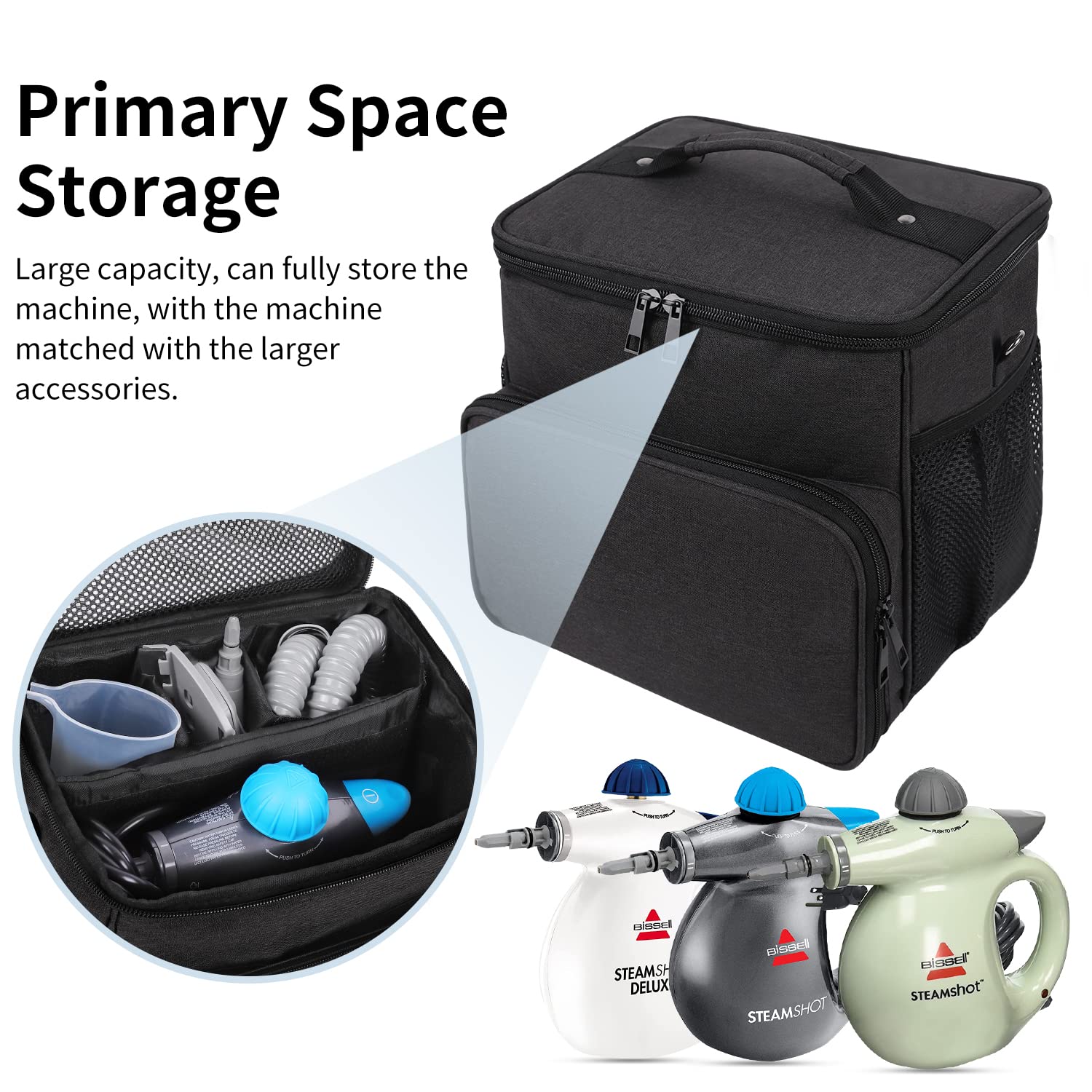 Carry Case Compatible with Bissell SteamShot Hard Surface Steam Cleaner 39N7V/39N7A,Adjustable Compartments Steam Cleaner Storage Bag,Storage Bag with Extra Pockets for Accessories(Bag Only!)