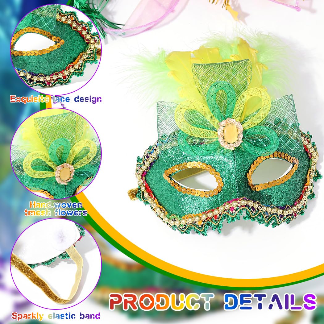 Campsis Masquerade Mask Green Mardi Gras Mask Feather Carnival Mask Venetian Costume Mask Party Favors for Women and Girls