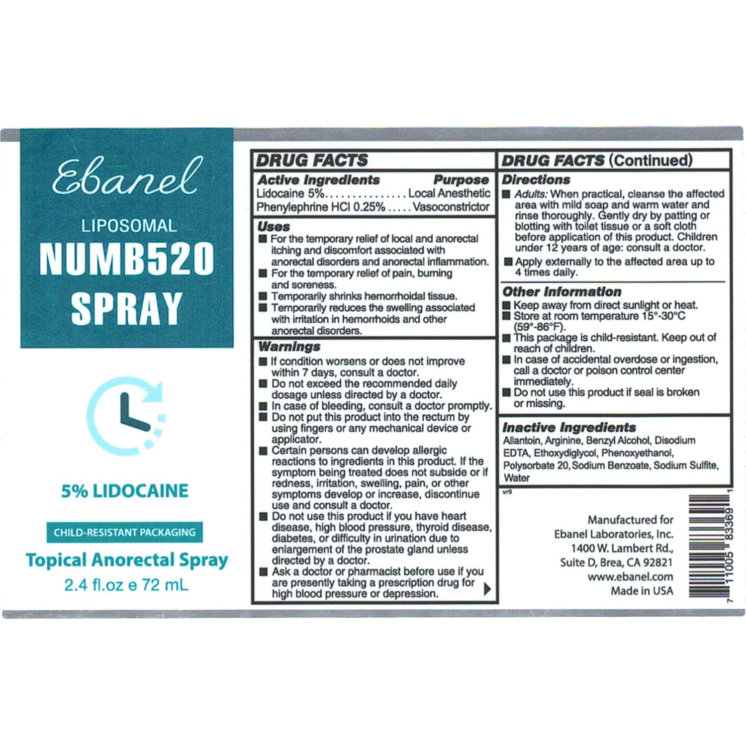 Ebanel Set of 5% Lidocaine Numbing Cream and 5% Lidocaine Spray Pain Relief Numbing Spray for Skin, Maximum Strength Topical Anesthetic to Numb Pain Burn Itch for Local and Anorectal Uses