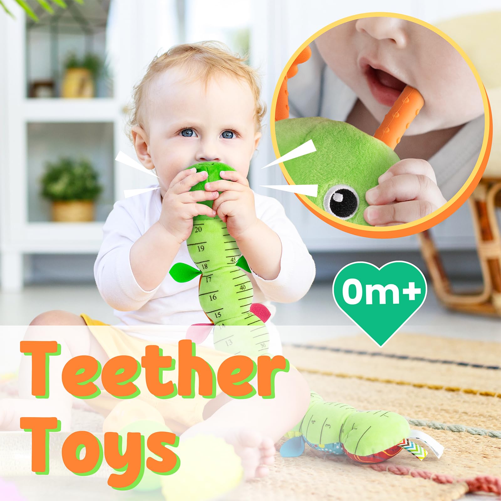 LIGHTDESIRE Baby Toys Musical Caterpillar,Infant Stuffed Animal Toys with Crinkle and Rattles,Soft Sensory Toys with Textures for Tummy Time Newborn Boys Girls 0 3 6 12 Months(Green)