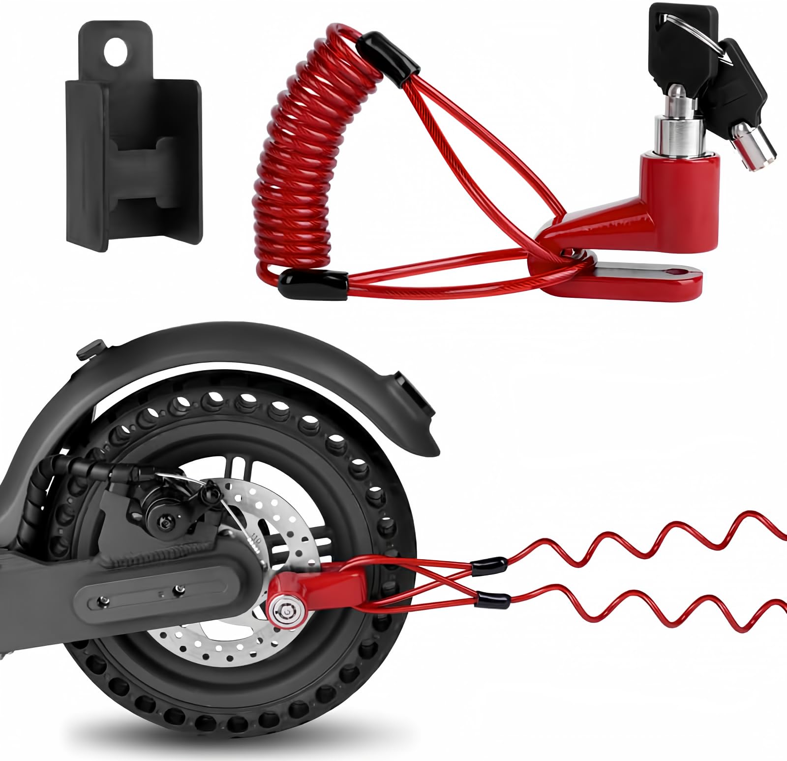 Ainiv Disc Brake Lock, E Scooter Lock Anti-Theft, Cable Bike Lock Waterproof 5FT /12mm Cable with 2 Keys for Scooter, Bike, Electric Bike, Skateboards, Strollers, Lawnmowers with Lock Holders-Red
