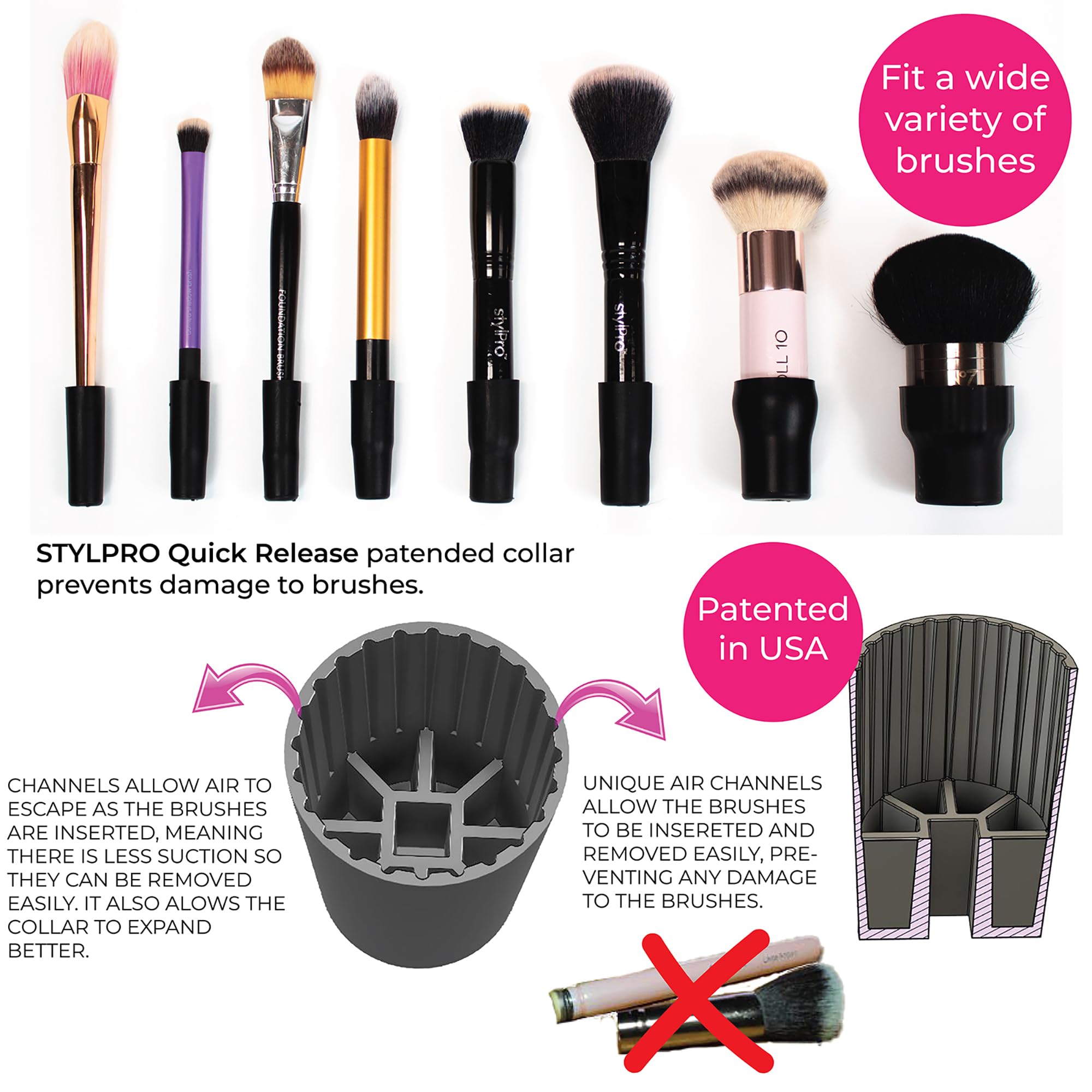 Stylideas Stylpro Original Makeup Brush Cleaner and Dryer - Clean and Dry Makeup Brushes in 30 Seconds - Removes Dirt, Pollutants, and Stains - 1 pc.