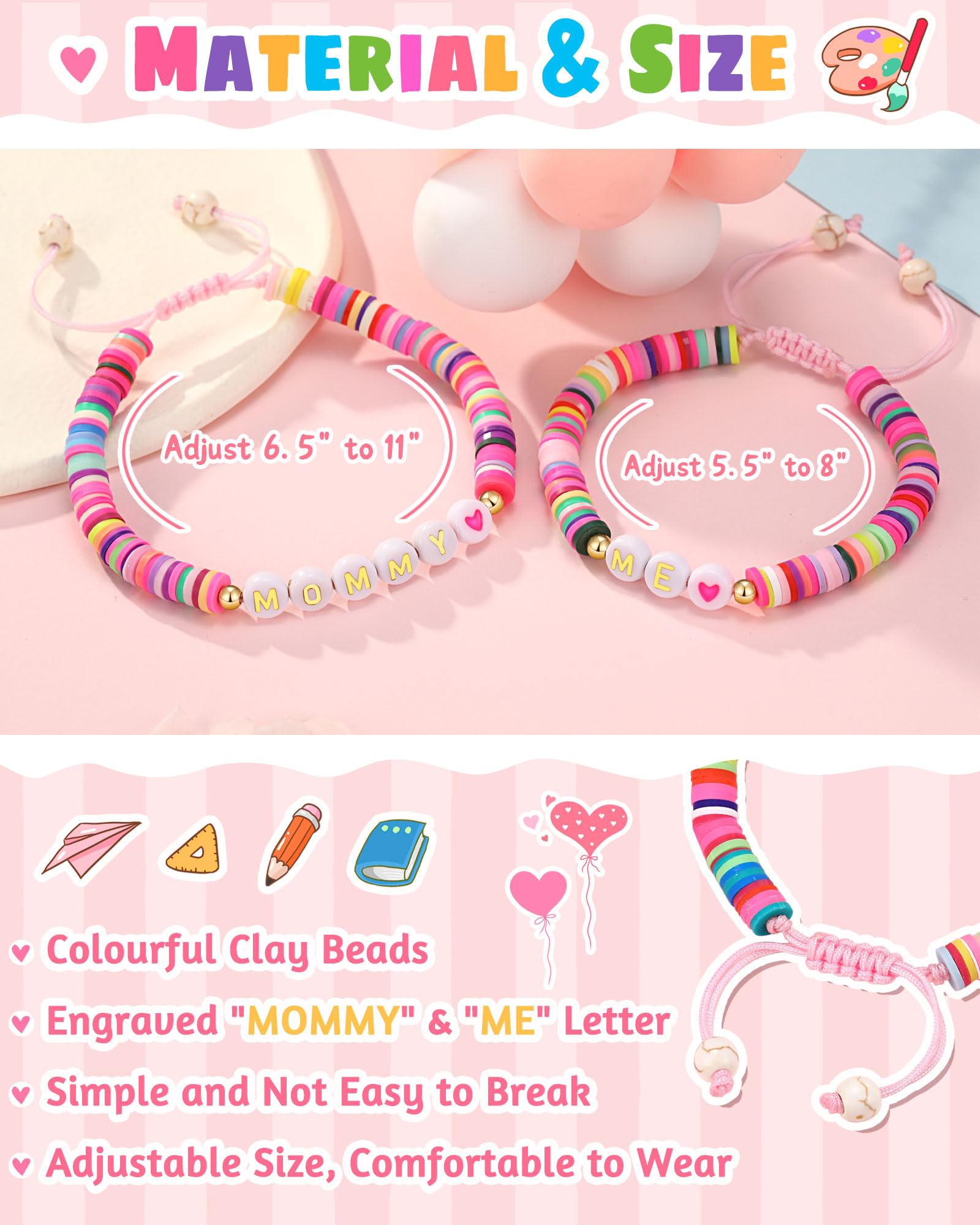 UNGENT THEM Back to School Stuff First Day of Preschool Pre K Bracelet Mommy and Me First Day of School Bracelet Mom and Daughter Mother Daughter Bracelets Back to School Gifts